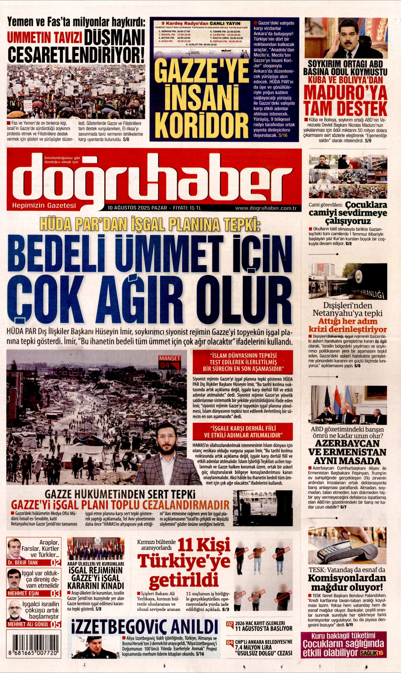DOĞRU HABER gazetesinin 10 Ağustos 2025 tarihli birinci sayfası