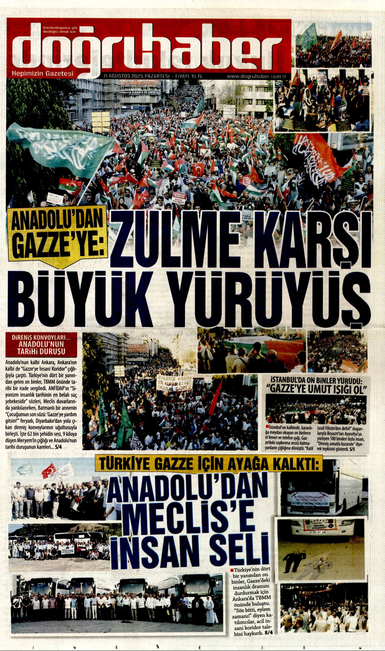 DOĞRU HABER gazetesinin 11 Ağustos 2025 tarihli birinci sayfası