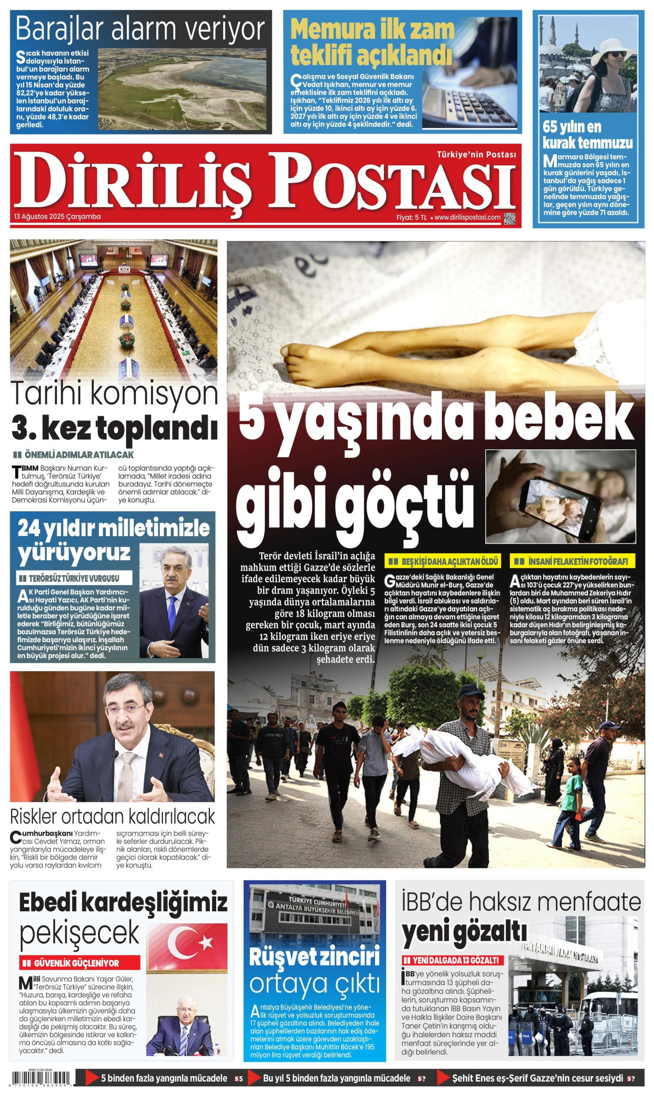 DİRİLİŞ POSTASI gazetesinin 13 Ağustos 2025 tarihli birinci sayfası