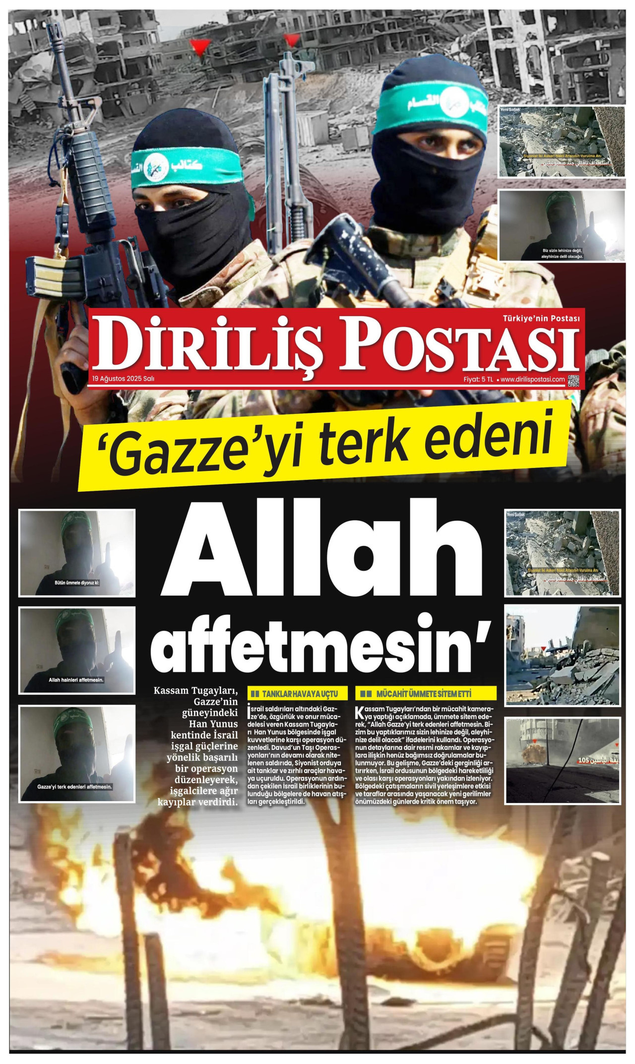 DİRİLİŞ POSTASI gazetesinin 19 Ağustos 2025 tarihli birinci sayfası