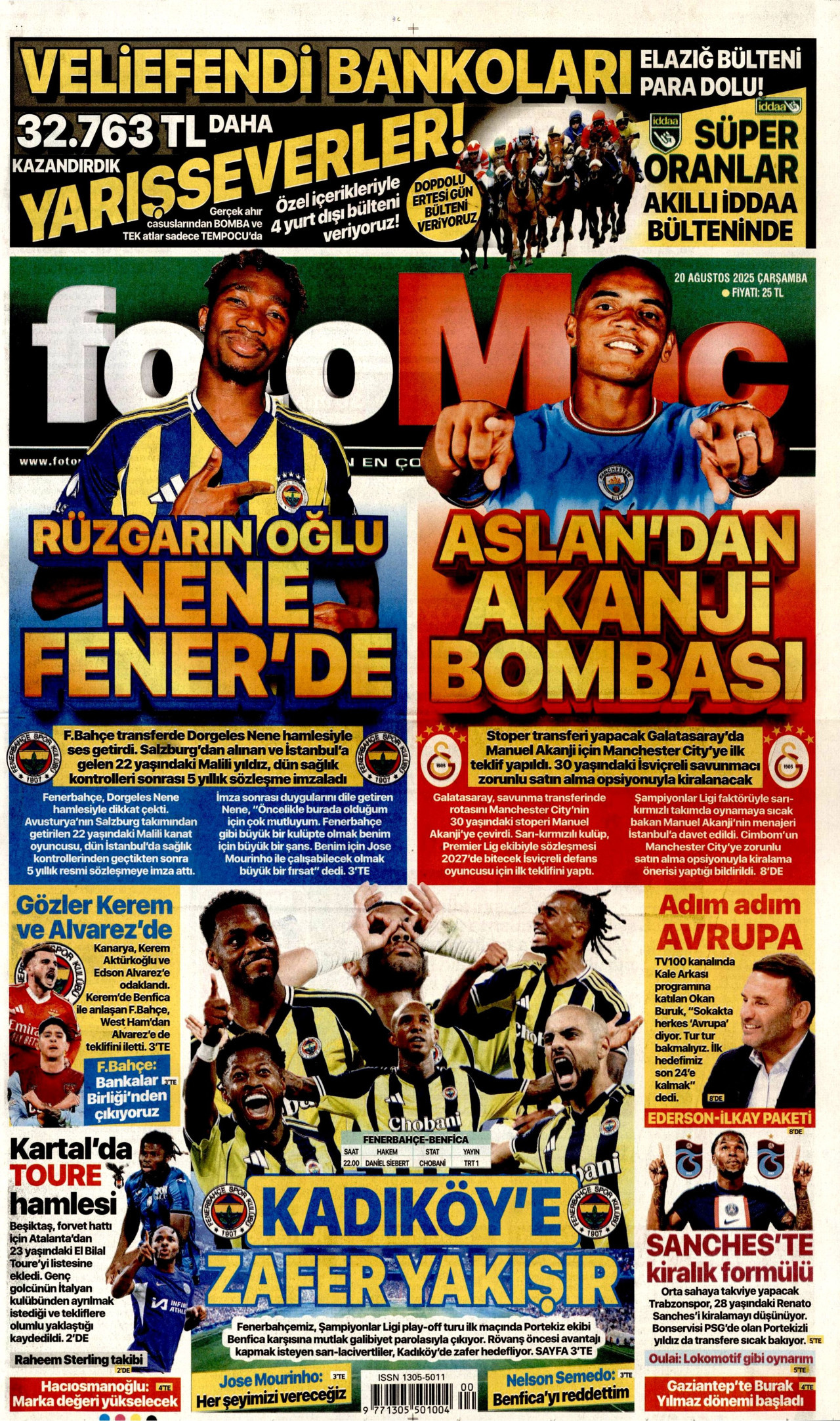 FOTOMAÇ gazetesinin 20 Ağustos 2025 tarihli birinci sayfası