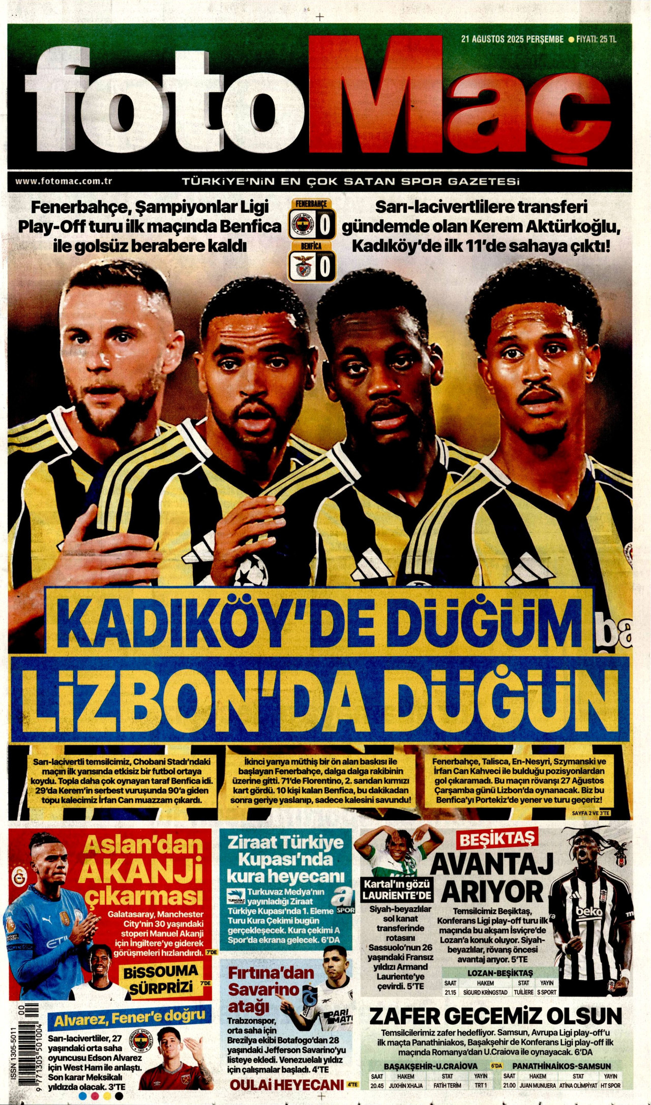 FOTOMAÇ gazetesinin 21 Ağustos 2025 tarihli birinci sayfası