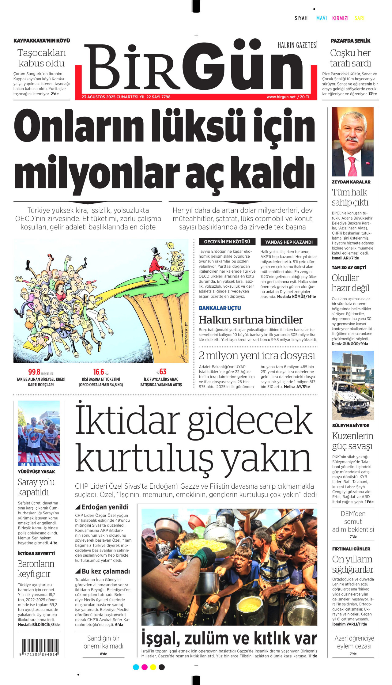 BİRGÜN gazetesinin 23 Ağustos 2025 tarihli birinci sayfası
