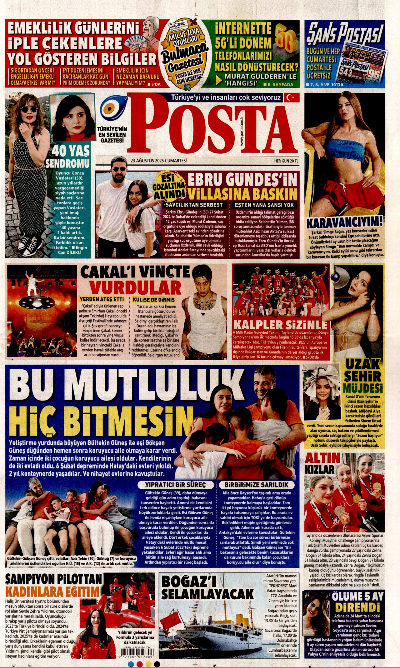 POSTA gazetesinin 23 Ağustos 2025 tarihli birinci sayfası