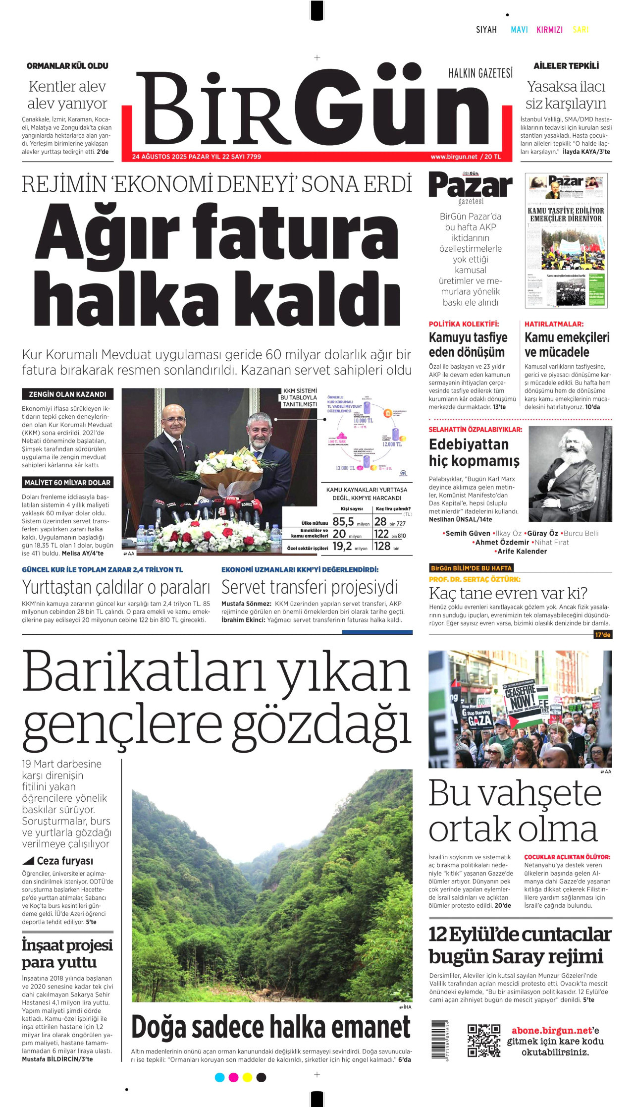 BİRGÜN gazetesinin 24 Ağustos 2025 tarihli birinci sayfası