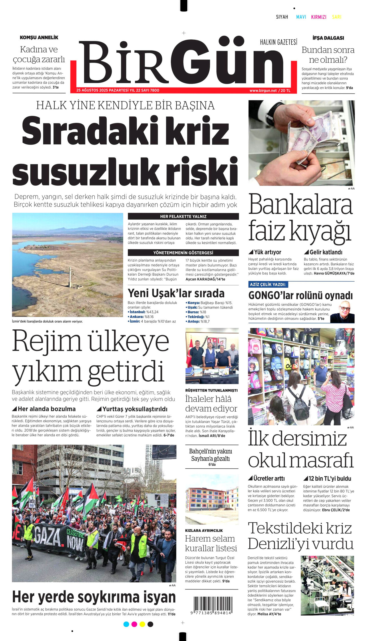 BİRGÜN gazetesinin 25 Ağustos 2025 tarihli birinci sayfası