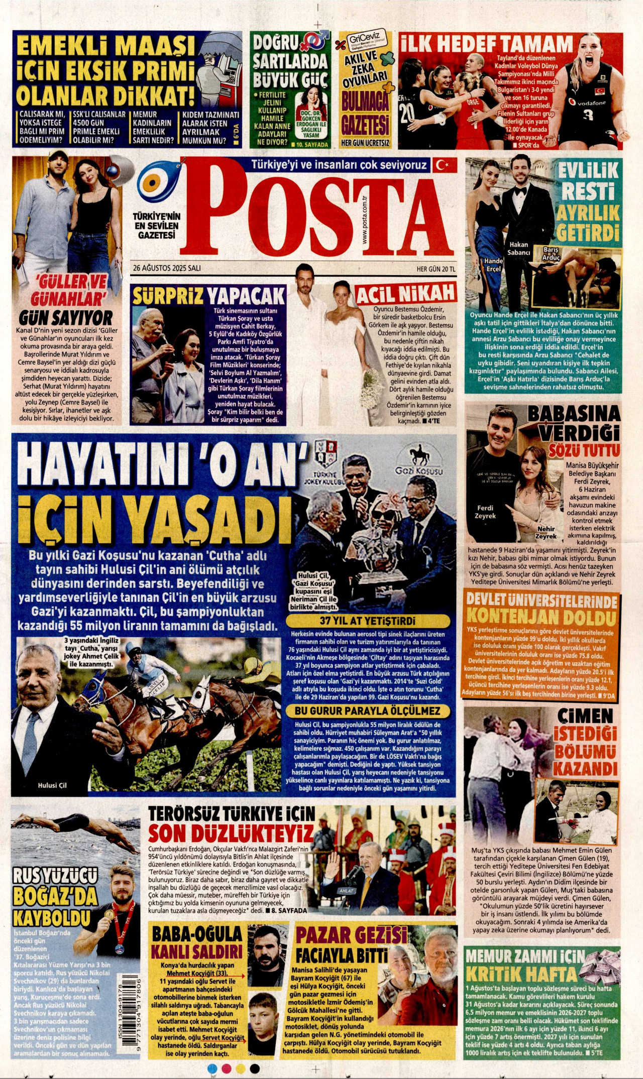 POSTA gazetesinin 26 Ağustos 2025 tarihli birinci sayfası