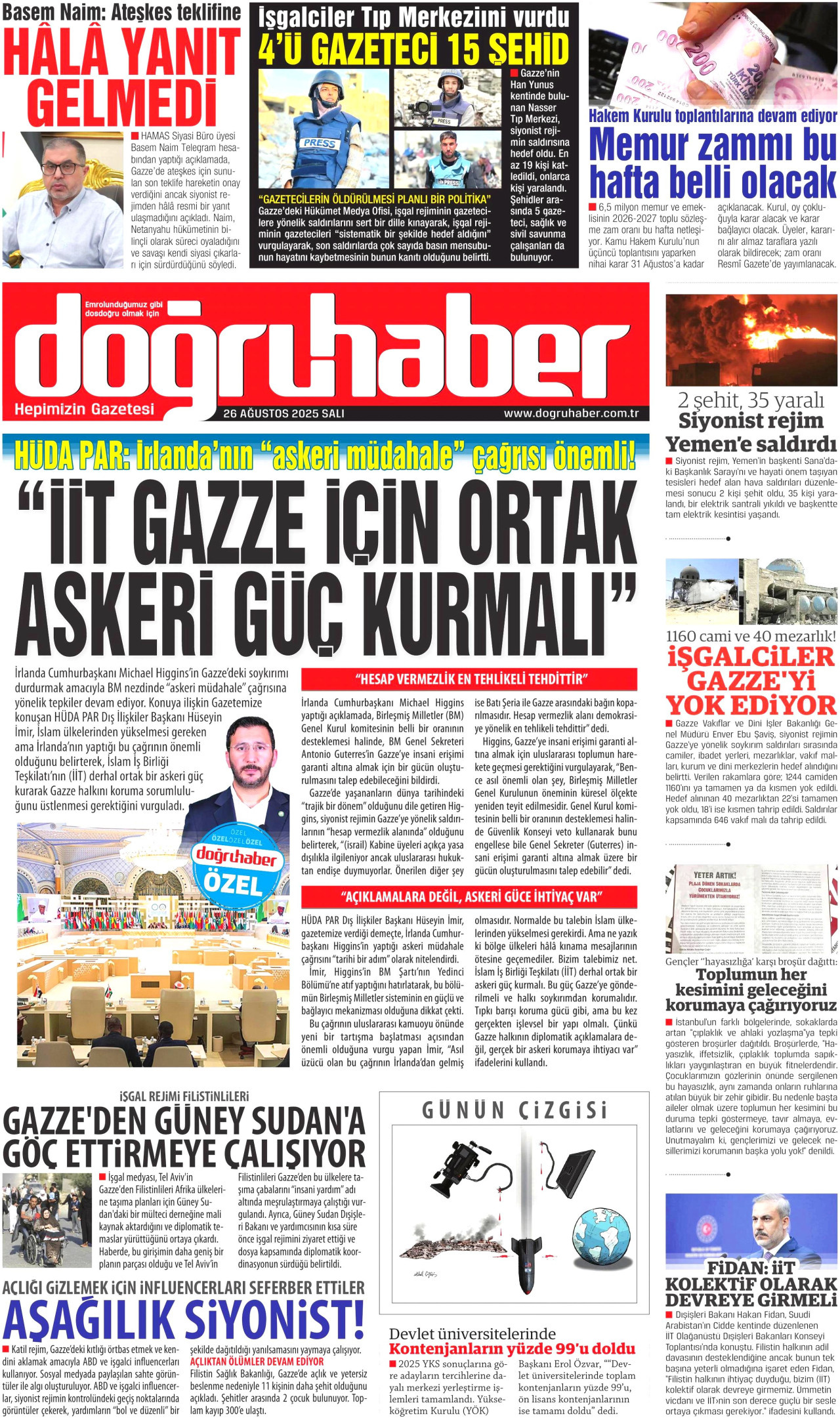 DOĞRU HABER gazetesinin 26 Ağustos 2025 tarihli birinci sayfası