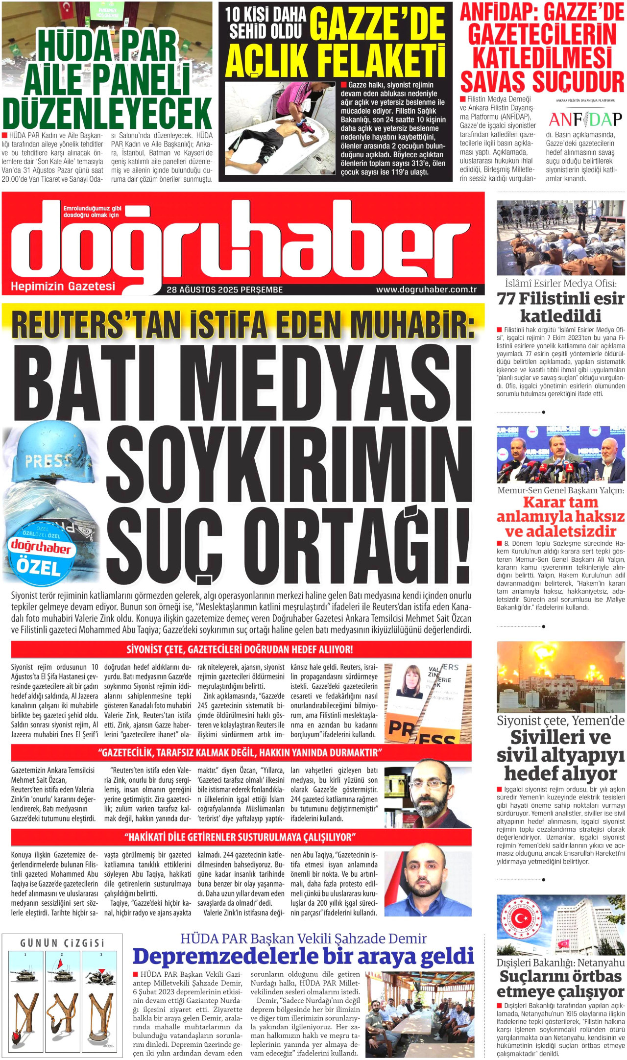 DOĞRU HABER gazetesinin 28 Ağustos 2025 tarihli birinci sayfası