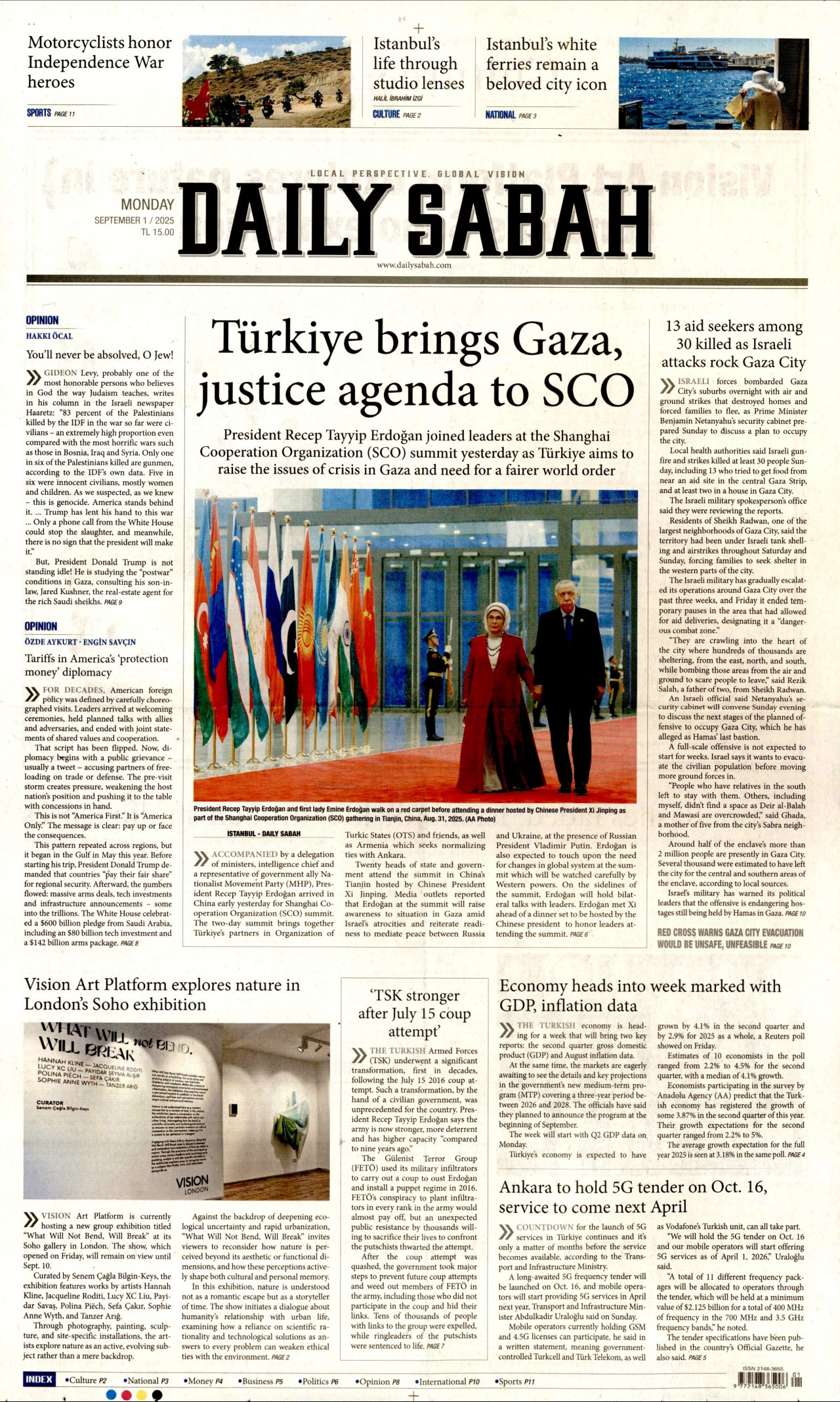 DAİLY SABAH gazetesinin 1 Eylül 2025 tarihli birinci sayfası