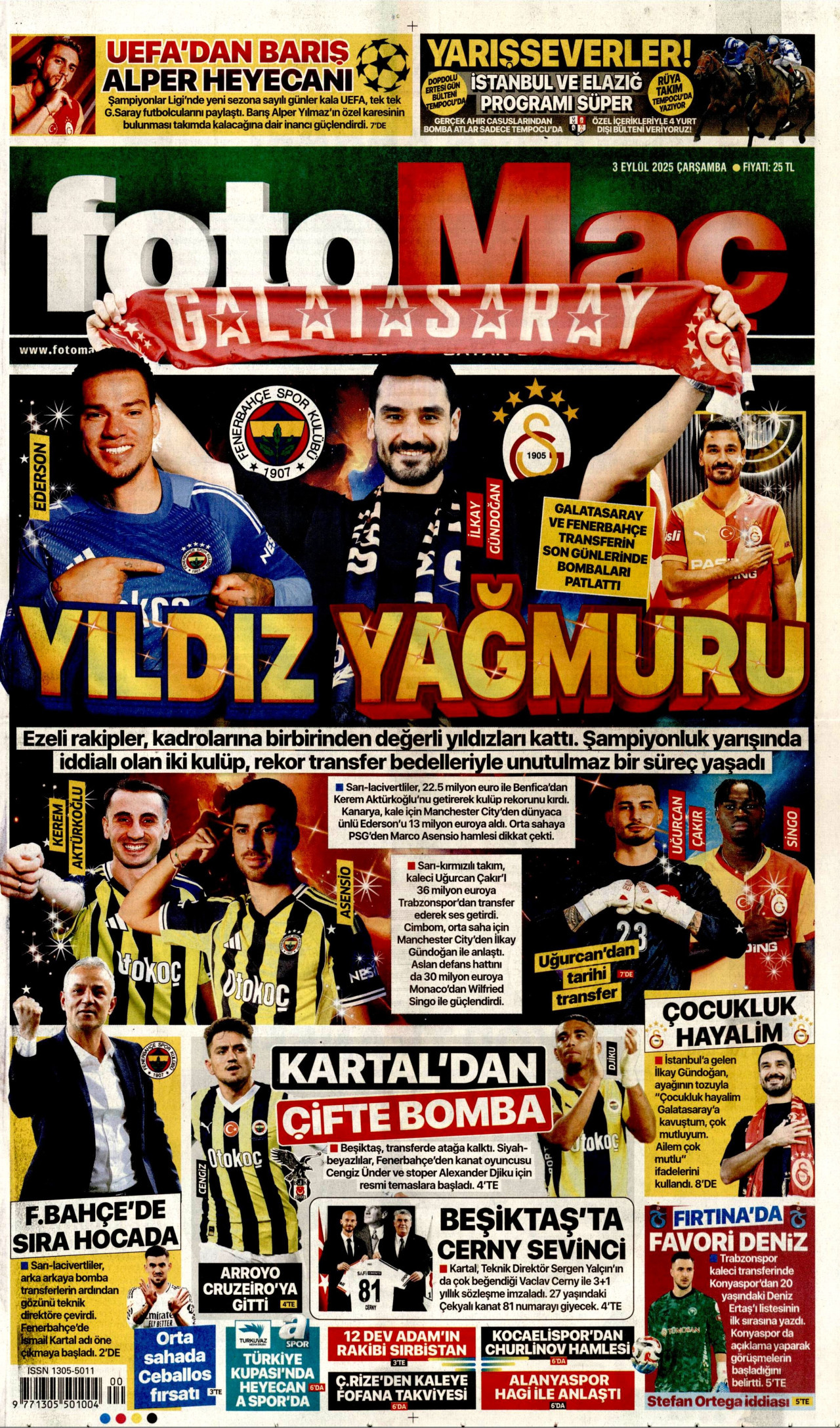 FOTOMAÇ gazetesinin 3 Eylül 2025 tarihli birinci sayfası