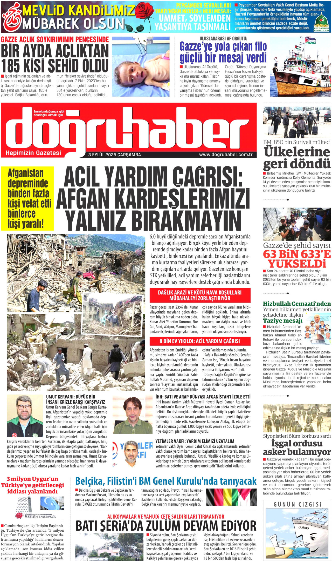 DOĞRU HABER gazetesinin 3 Eylül 2025 tarihli birinci sayfası