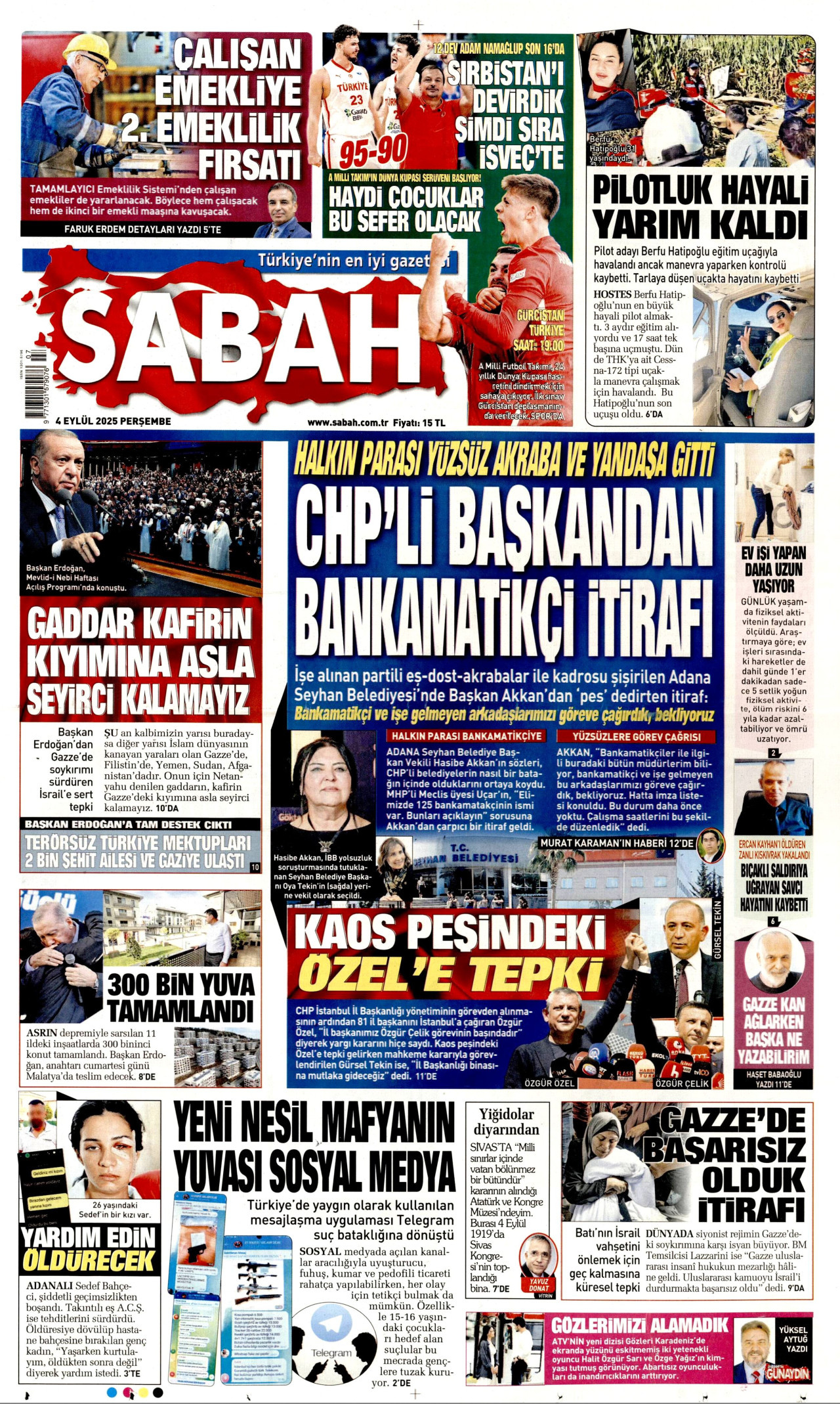 SABAH gazetesinin 4 Eylül 2025 tarihli birinci sayfası