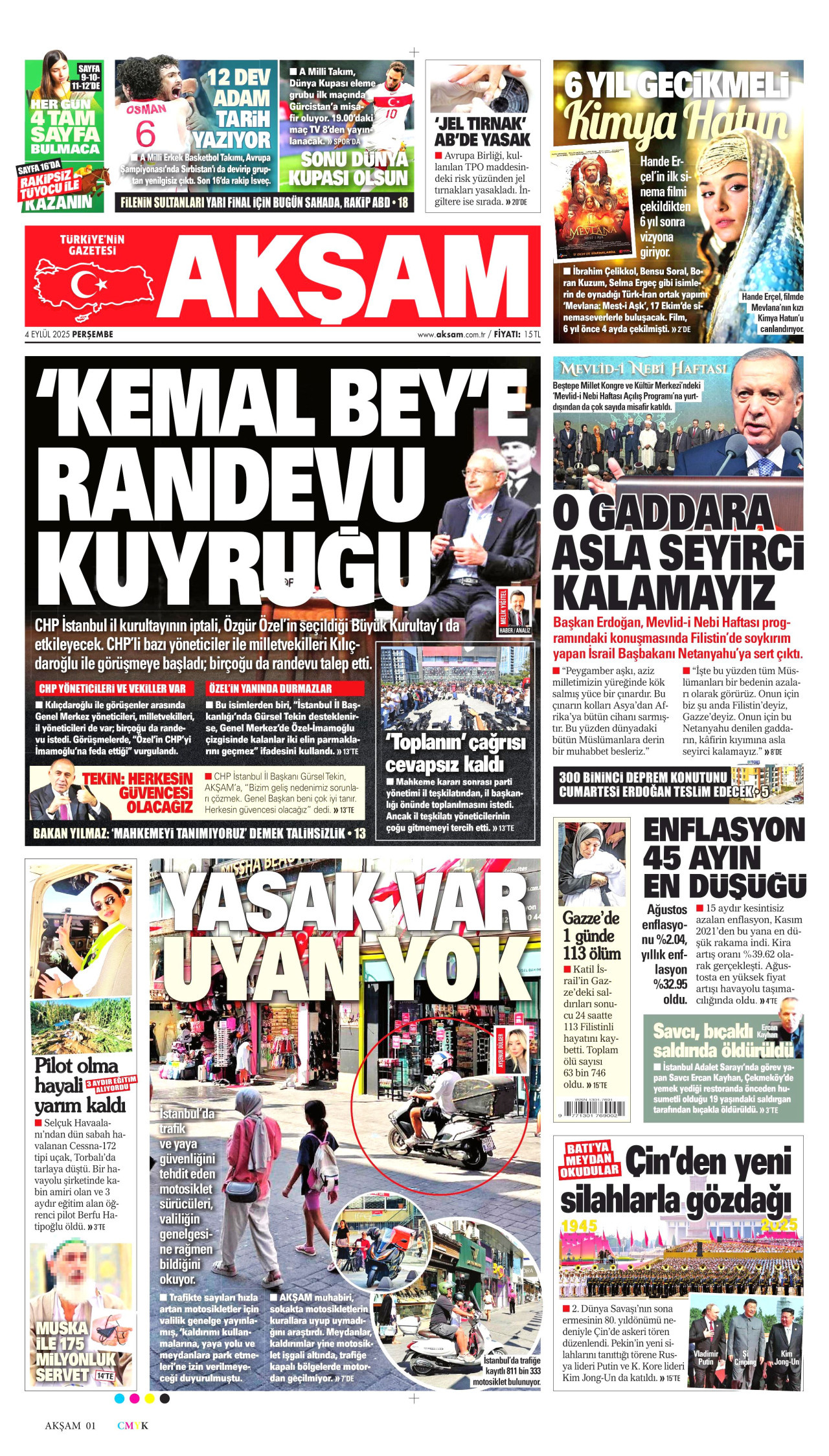 AKŞAM gazetesinin 4 Eylül 2025 tarihli birinci sayfası