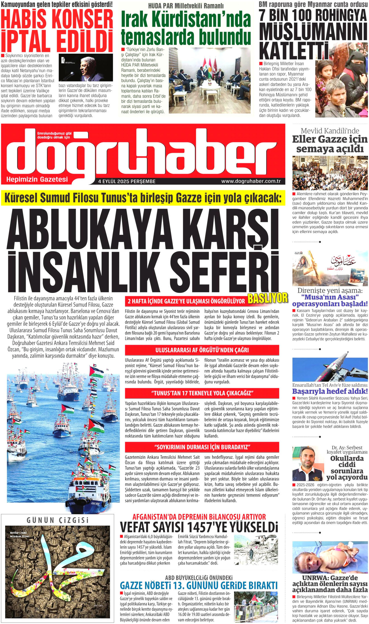 DOĞRU HABER gazetesinin 4 Eylül 2025 tarihli birinci sayfası