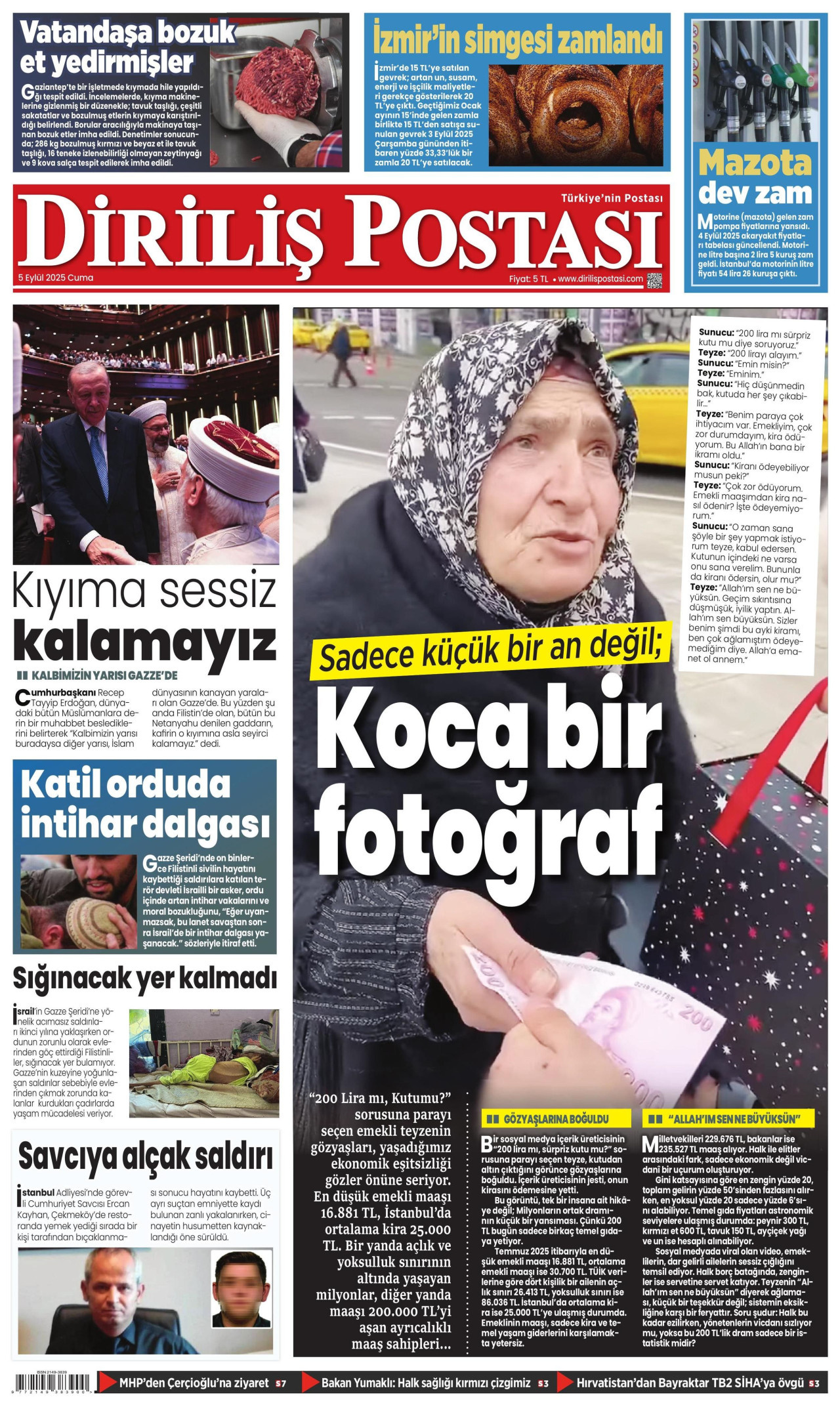 DİRİLİŞ POSTASI gazetesinin 5 Eylül 2025 tarihli birinci sayfası