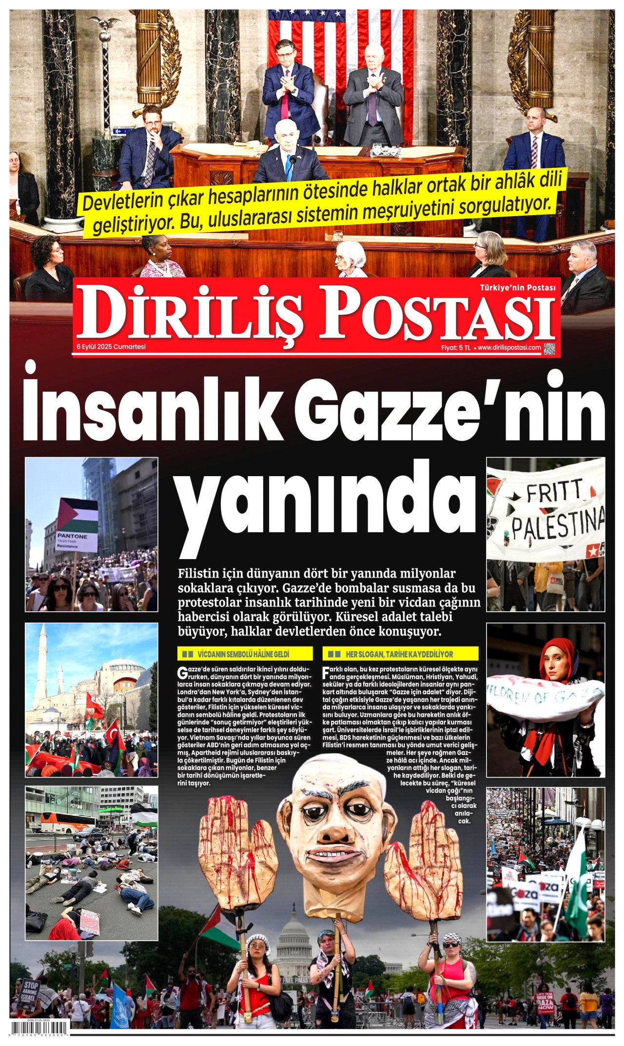DİRİLİŞ POSTASI gazetesinin 6 Eylül 2025 tarihli birinci sayfası