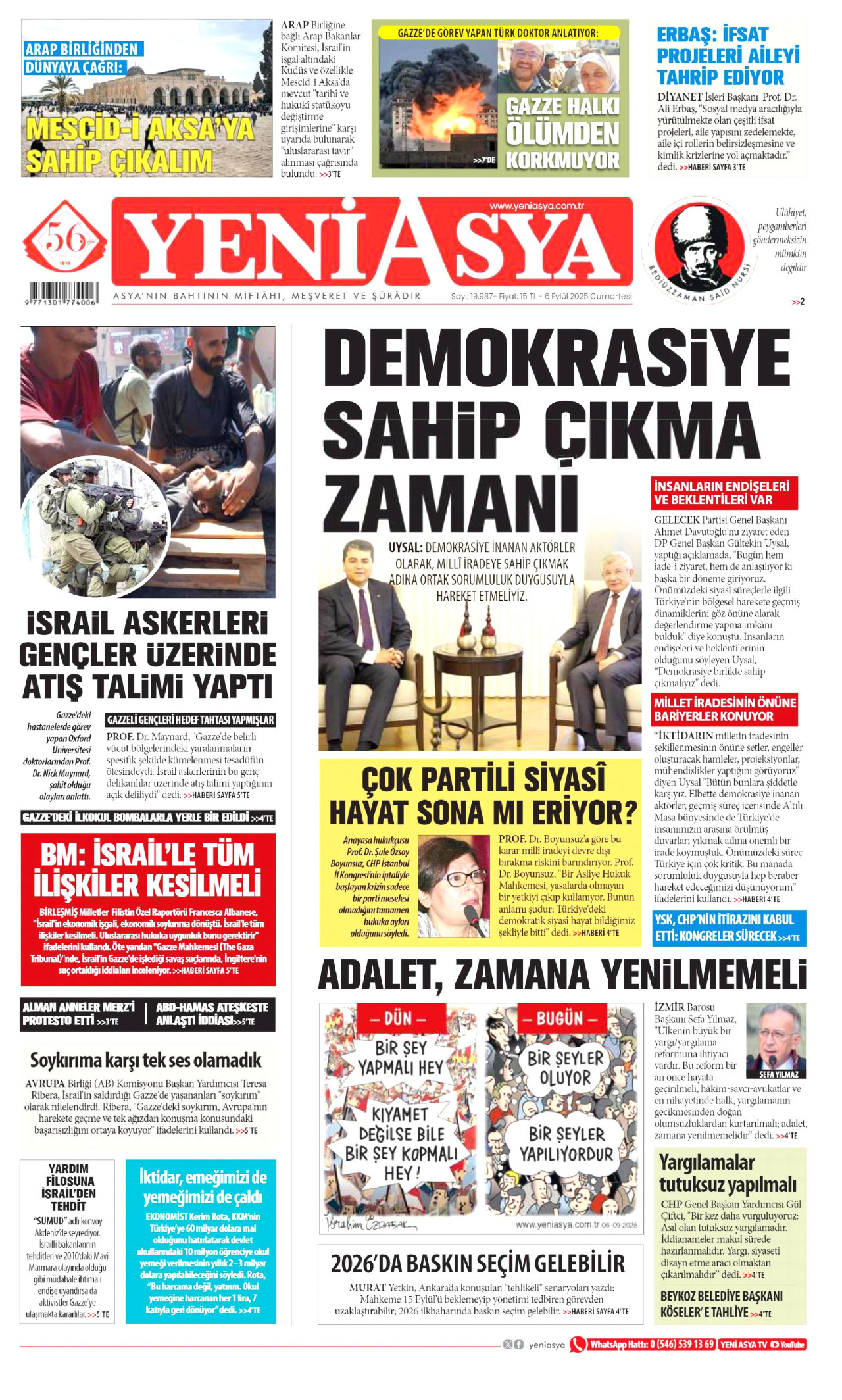 YENİ ASYA gazetesinin 6 Eylül 2025 tarihli birinci sayfası