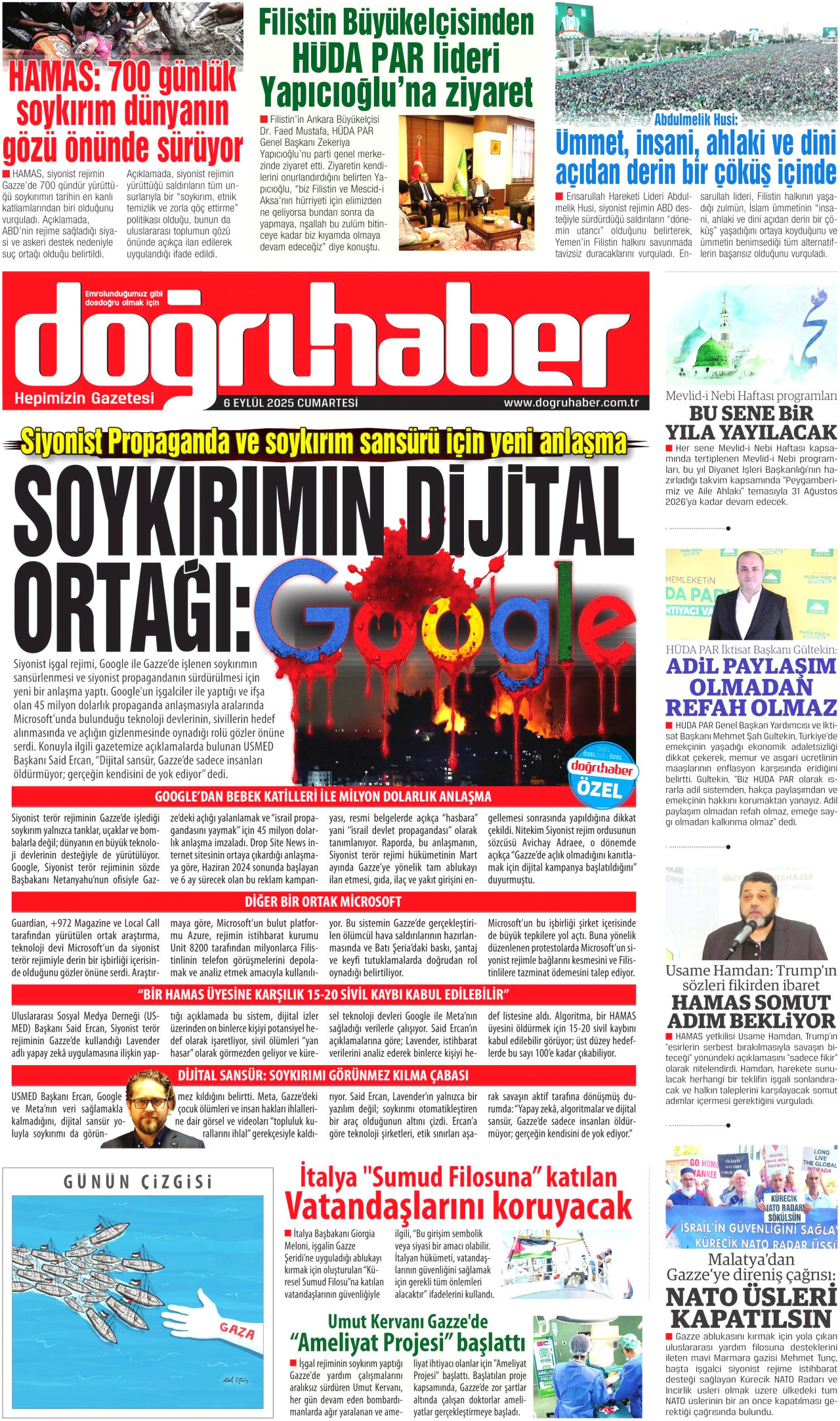 DOĞRU HABER gazetesinin 6 Eylül 2025 tarihli birinci sayfası