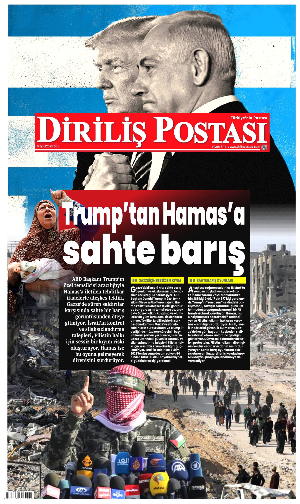 DİRİLİŞ POSTASI gazetesinin 9 Eylül 2025 tarihli birinci sayfası