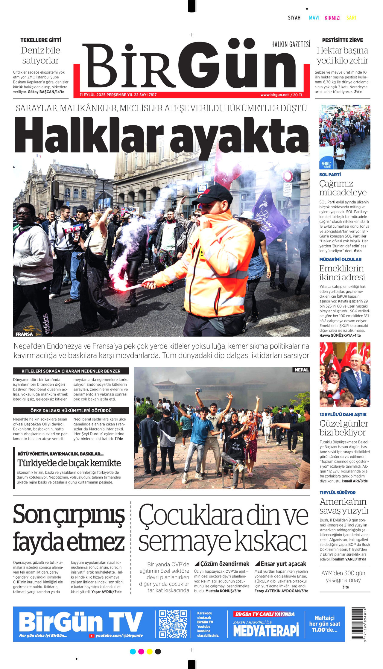 BİRGÜN gazetesinin 11 Eylül 2025 tarihli birinci sayfası