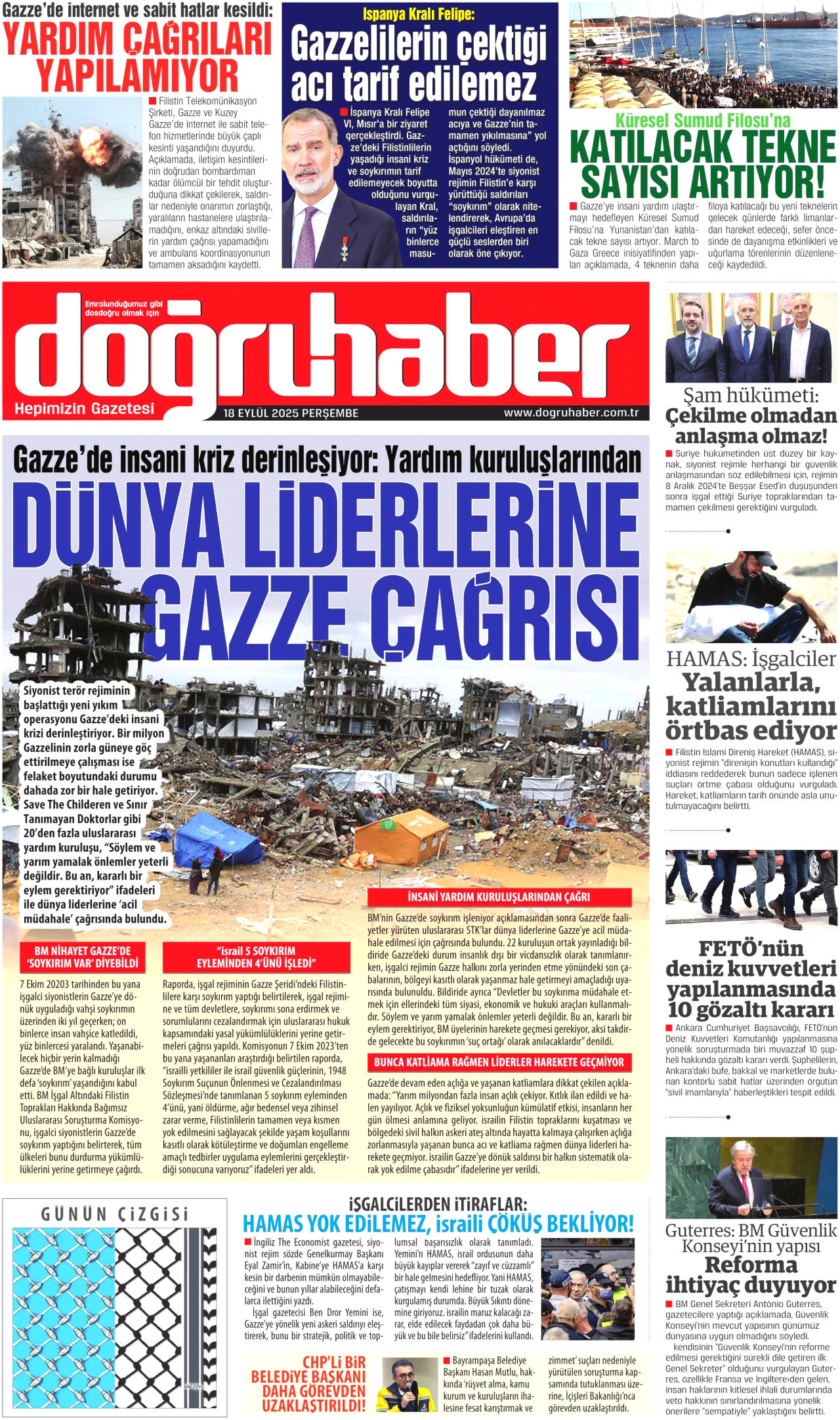 DOĞRU HABER gazetesinin 18 Eylül 2025 tarihli birinci sayfası