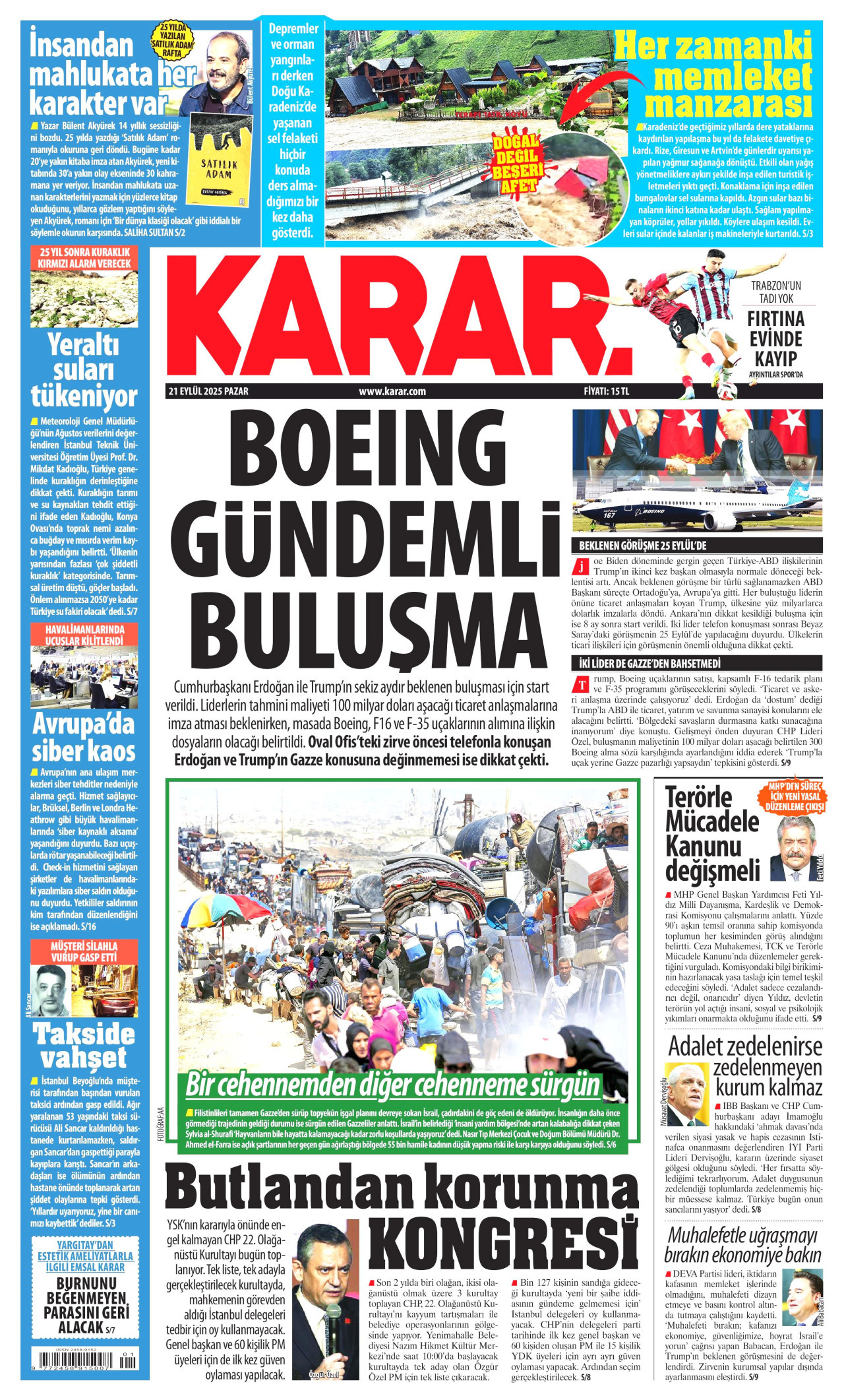 KARAR gazetesinin 21 Eylül 2025 tarihli birinci sayfası