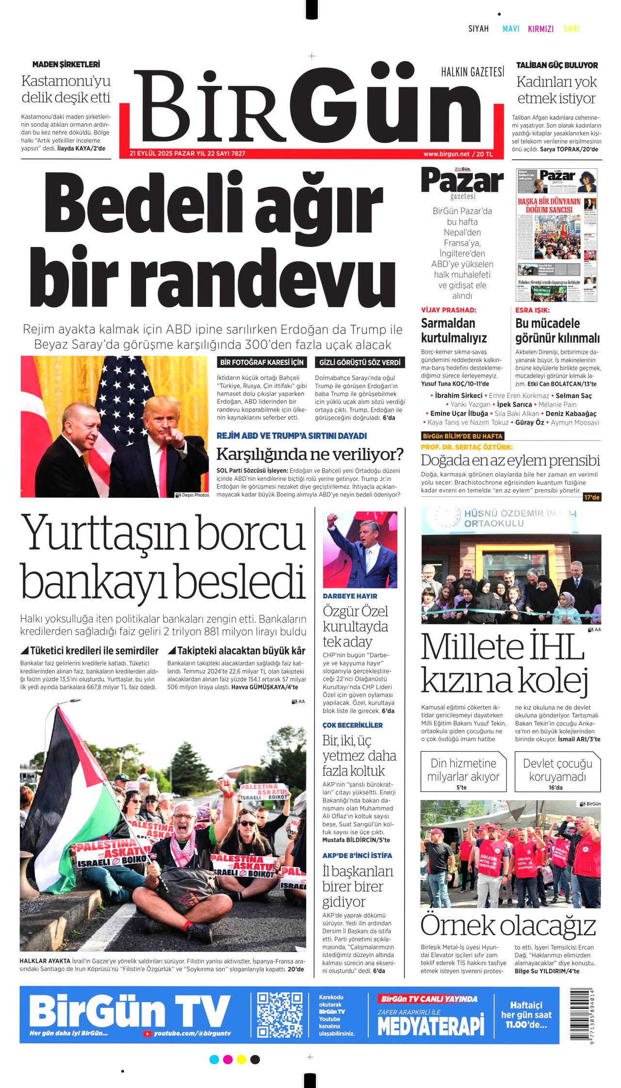 BİRGÜN gazetesinin 21 Eylül 2025 tarihli birinci sayfası