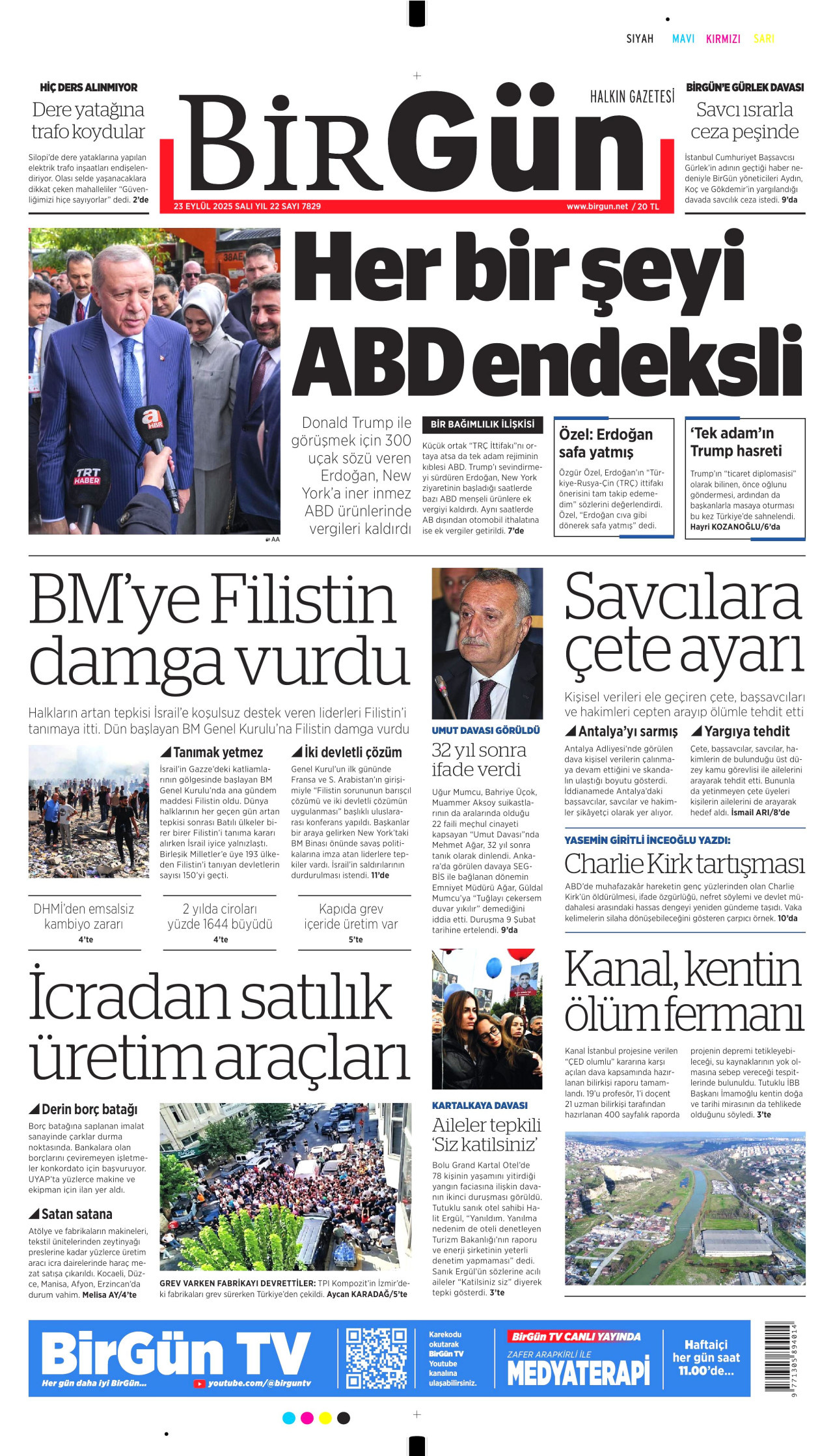 BİRGÜN gazetesinin 23 Eylül 2025 tarihli birinci sayfası