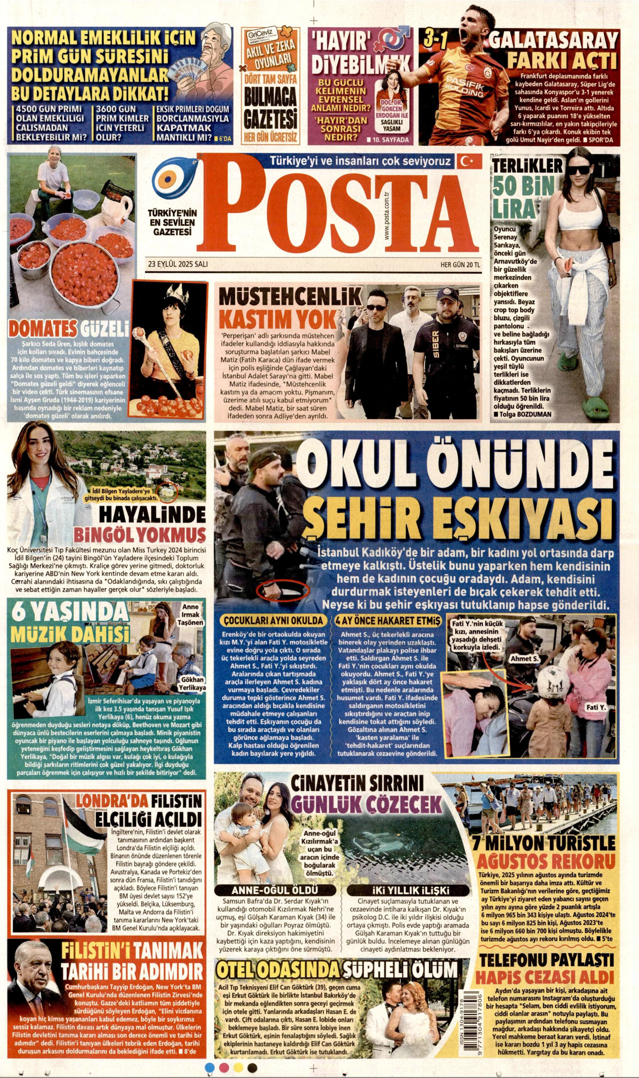 POSTA gazetesinin 23 Eylül 2025 tarihli birinci sayfası