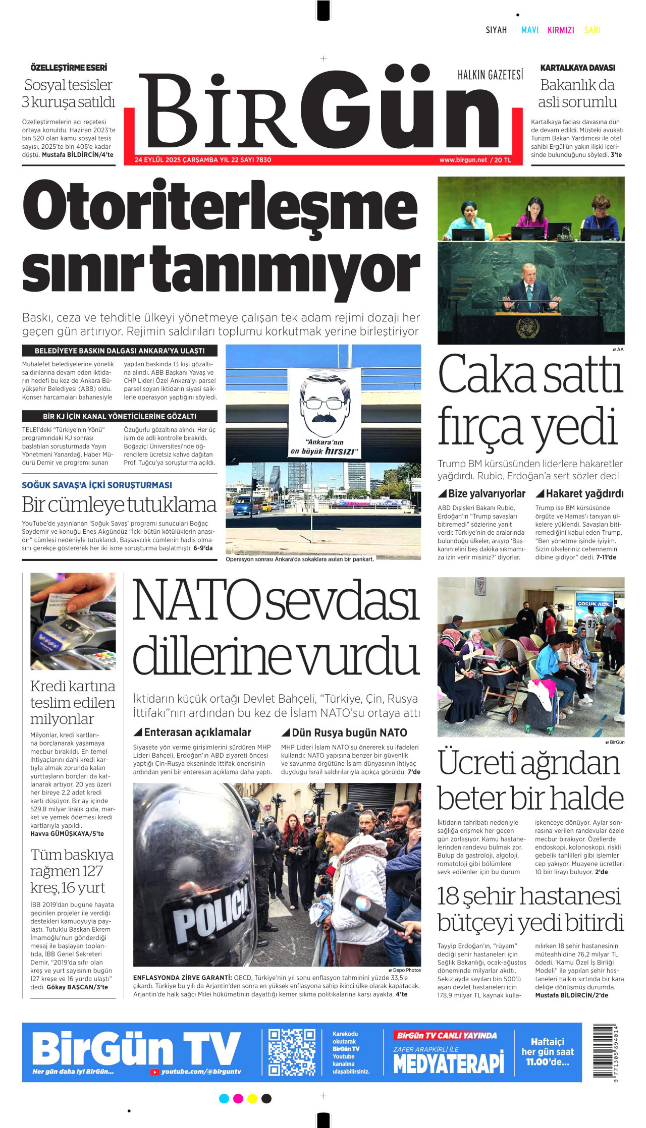 BİRGÜN gazetesinin 24 Eylül 2025 tarihli birinci sayfası