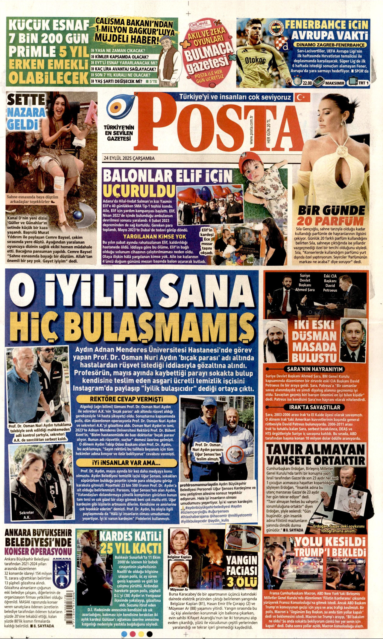 POSTA gazetesinin 24 Eylül 2025 tarihli birinci sayfası