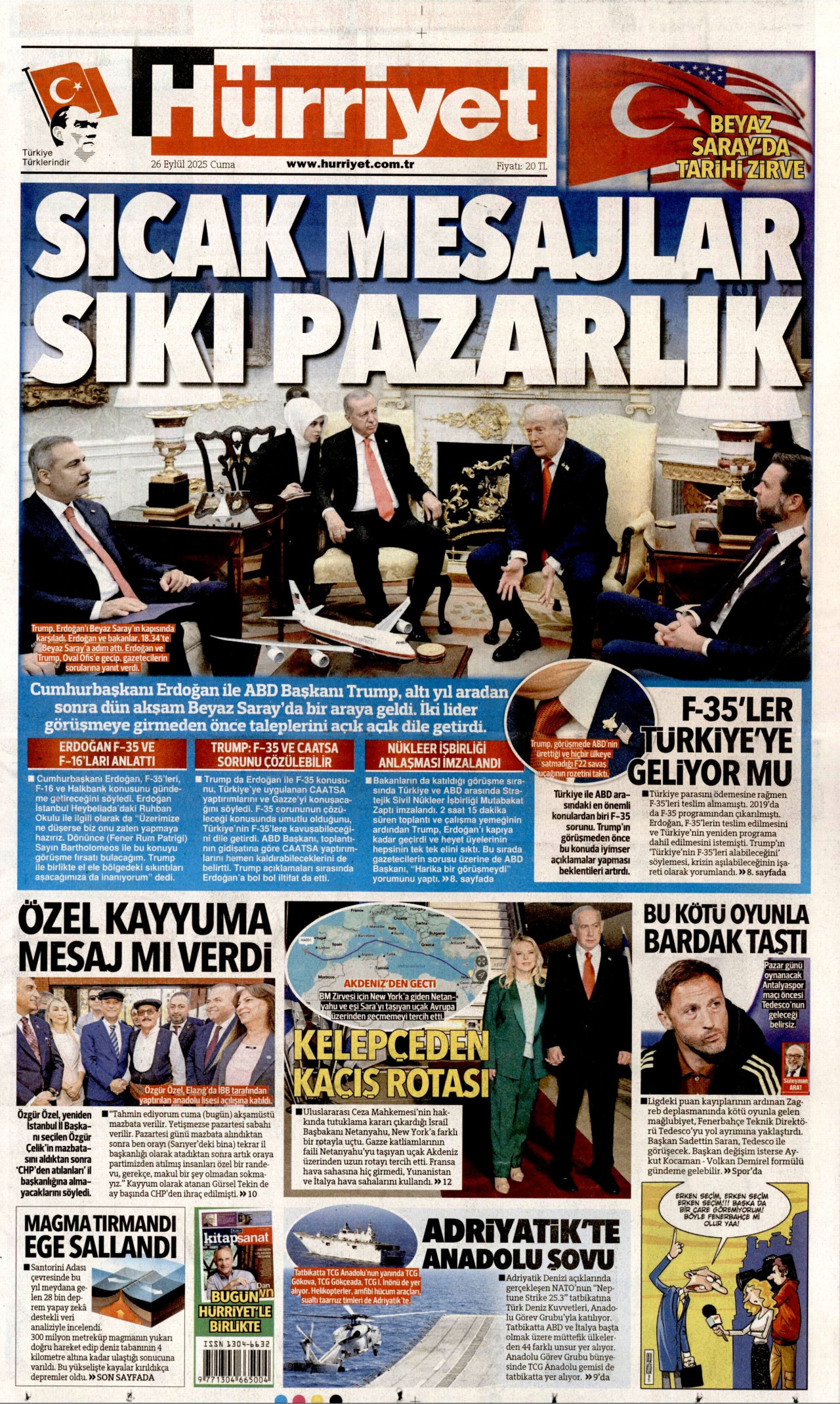 HÜRRİYET gazetesinin 26 Eylül 2025 tarihli birinci sayfası