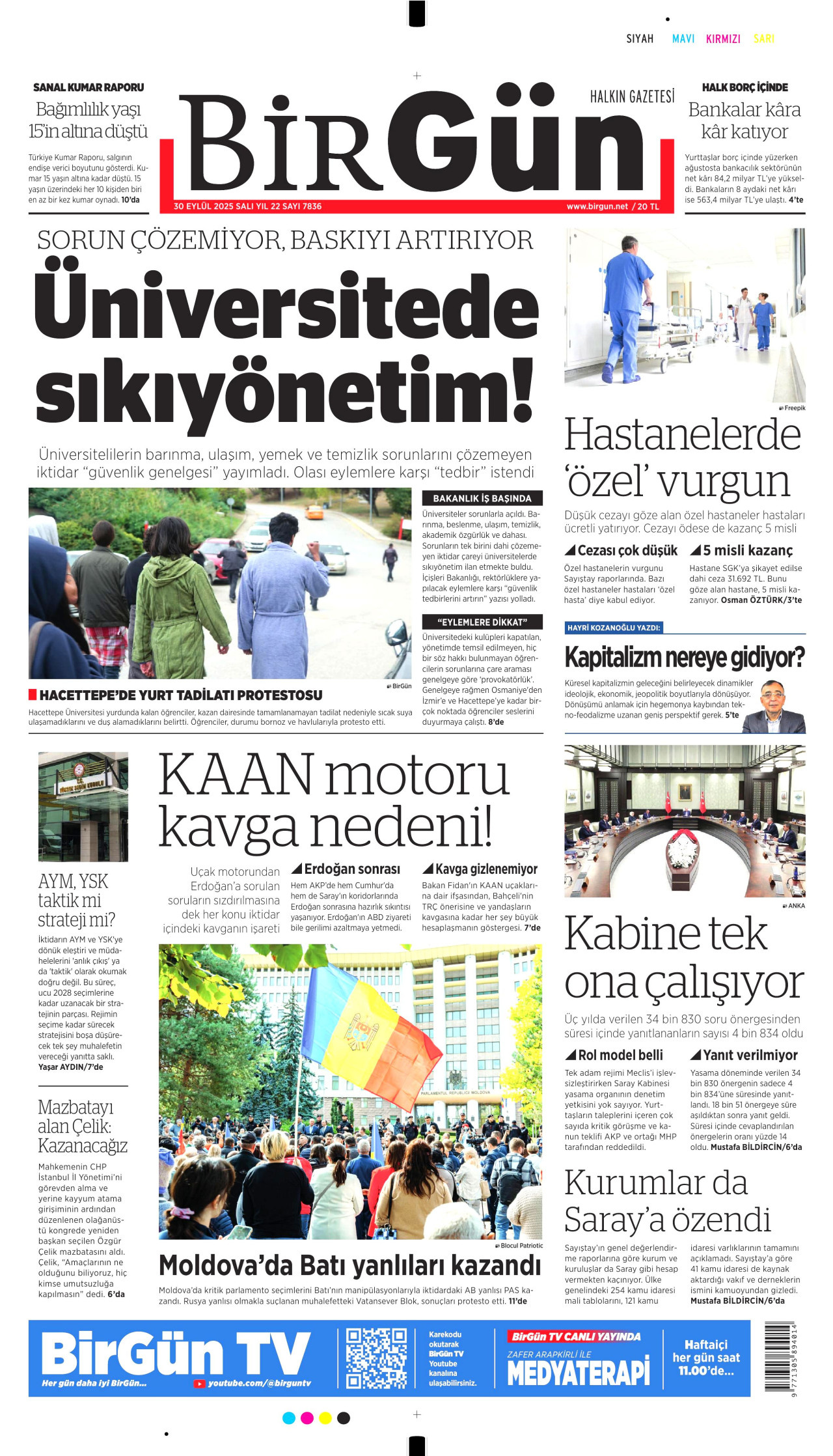 BİRGÜN gazetesinin 30 Eylül 2025 tarihli birinci sayfası