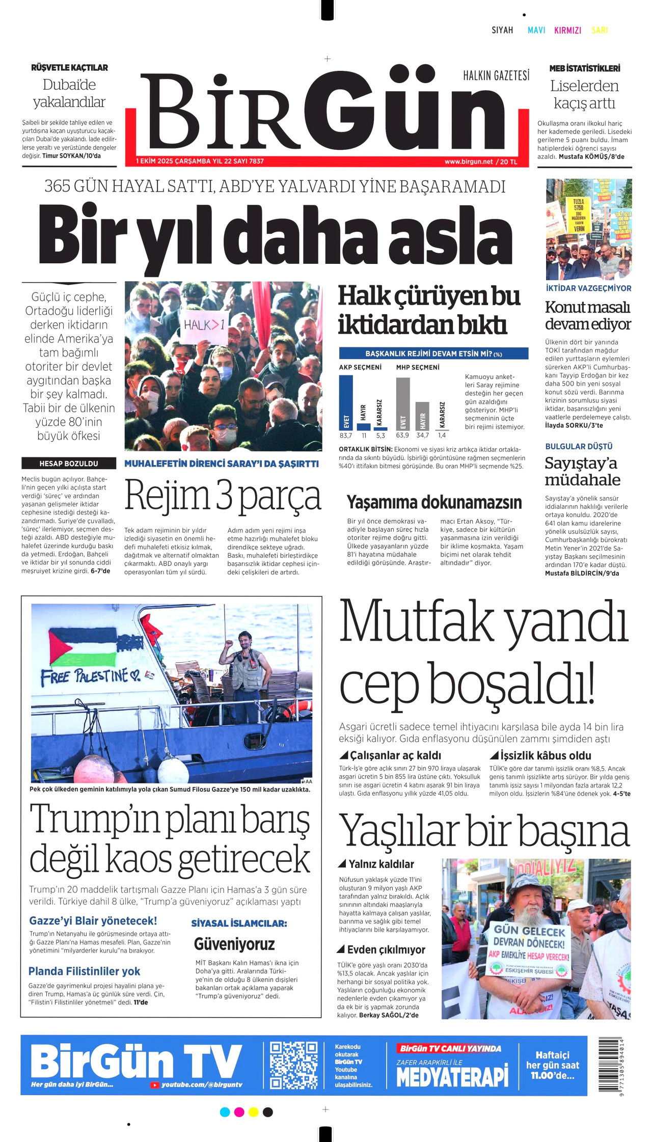 BİRGÜN gazetesinin 1 Ekim 2025 tarihli birinci sayfası