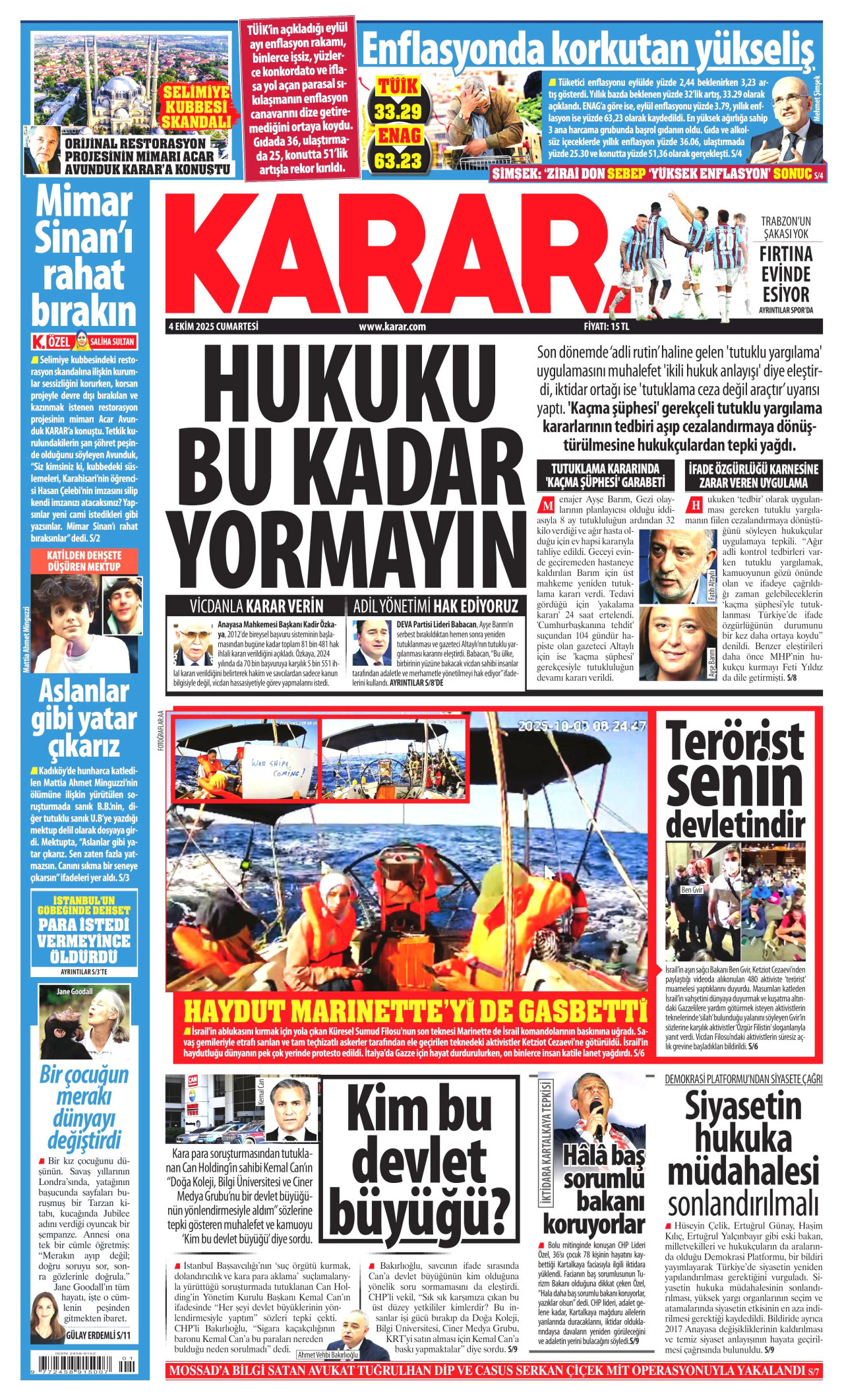 KARAR gazetesinin 4 Ekim 2025 tarihli birinci sayfası