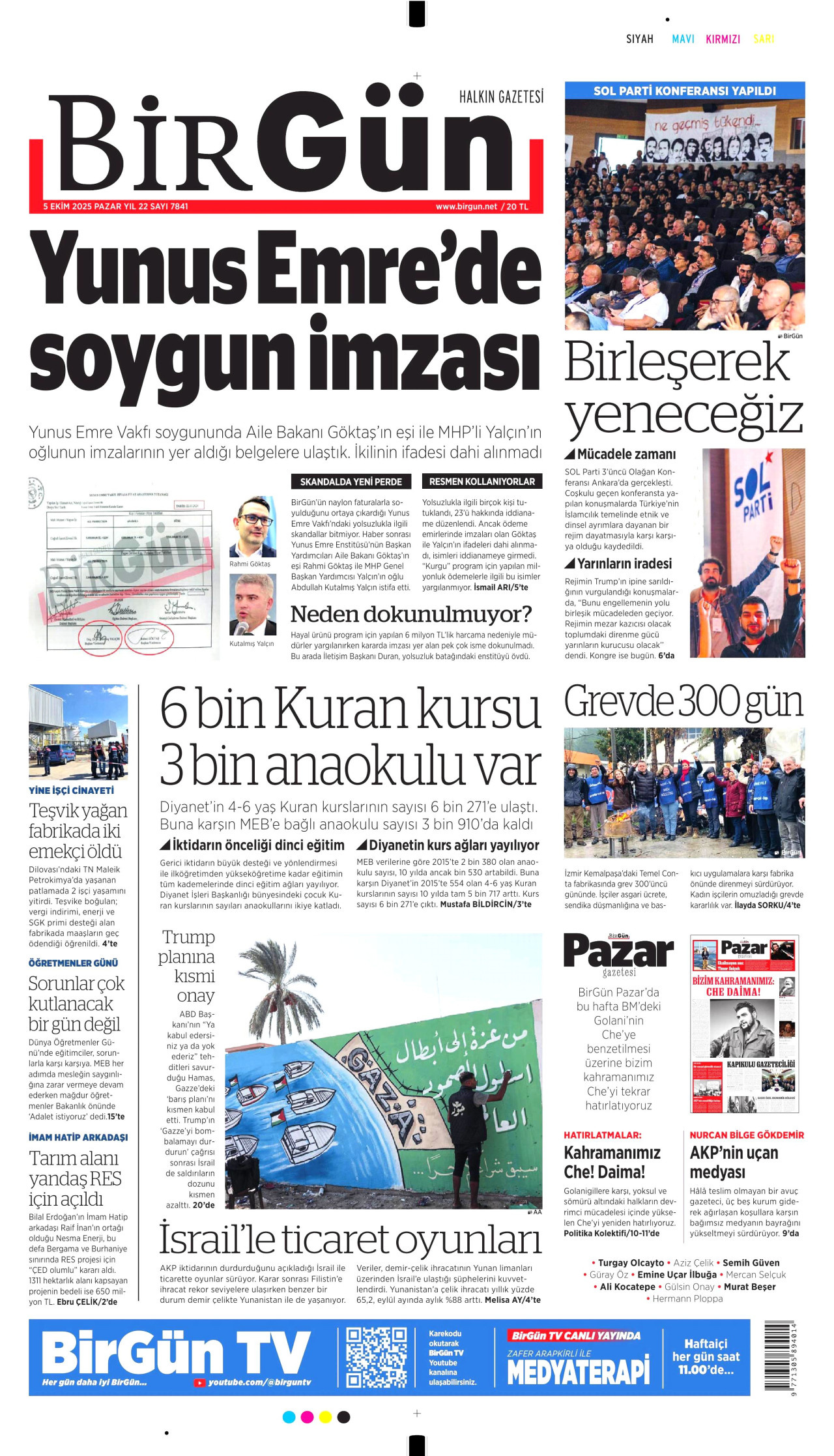 BİRGÜN gazetesinin 5 Ekim 2025 tarihli birinci sayfası
