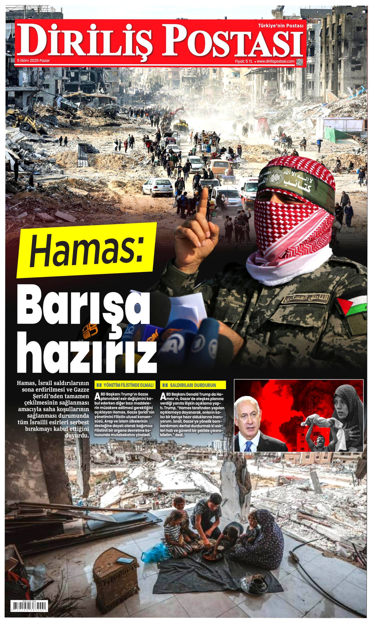 DİRİLİŞ POSTASI gazetesinin 5 Ekim 2025 tarihli birinci sayfası