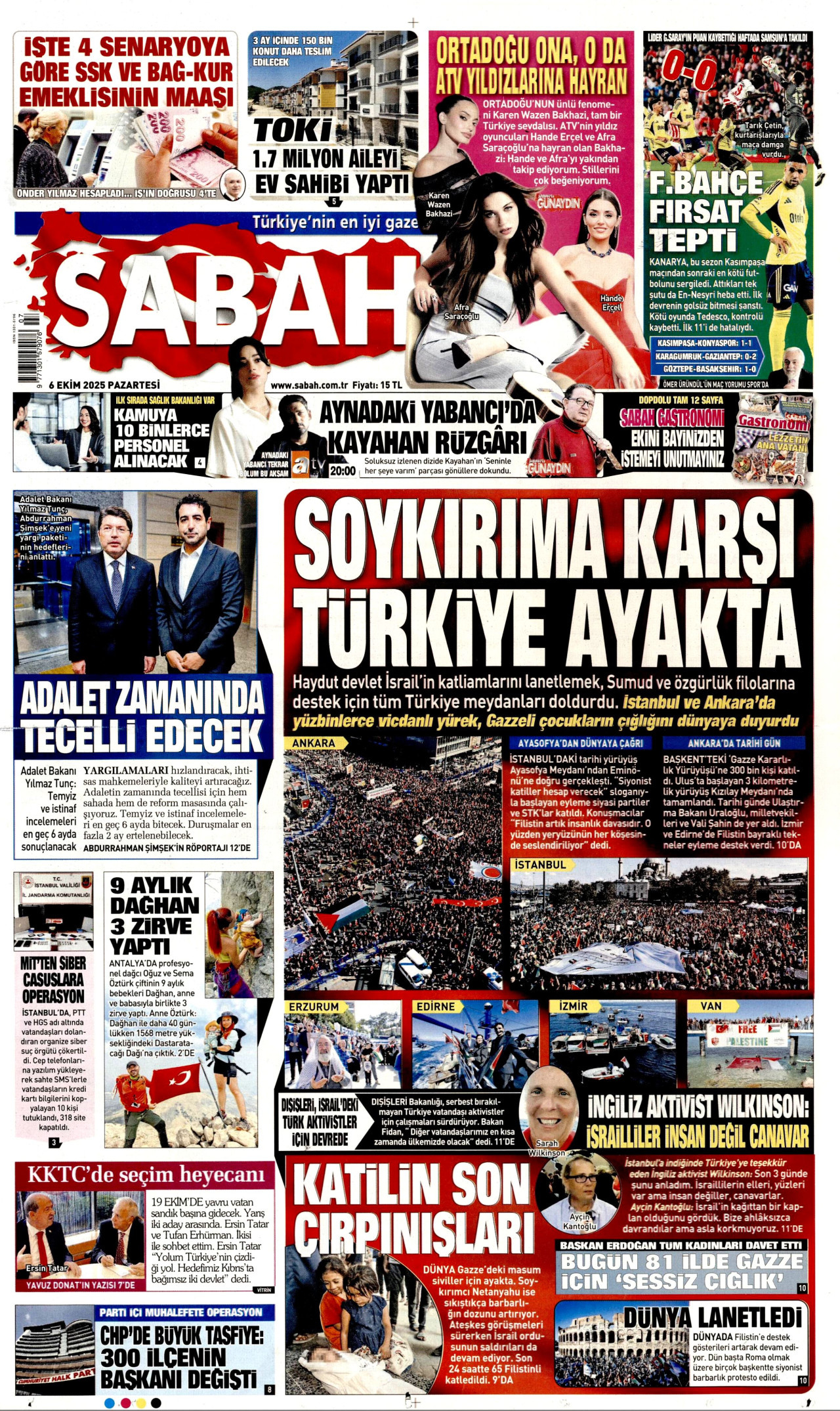 SABAH gazetesinin 6 Ekim 2025 tarihli birinci sayfası
