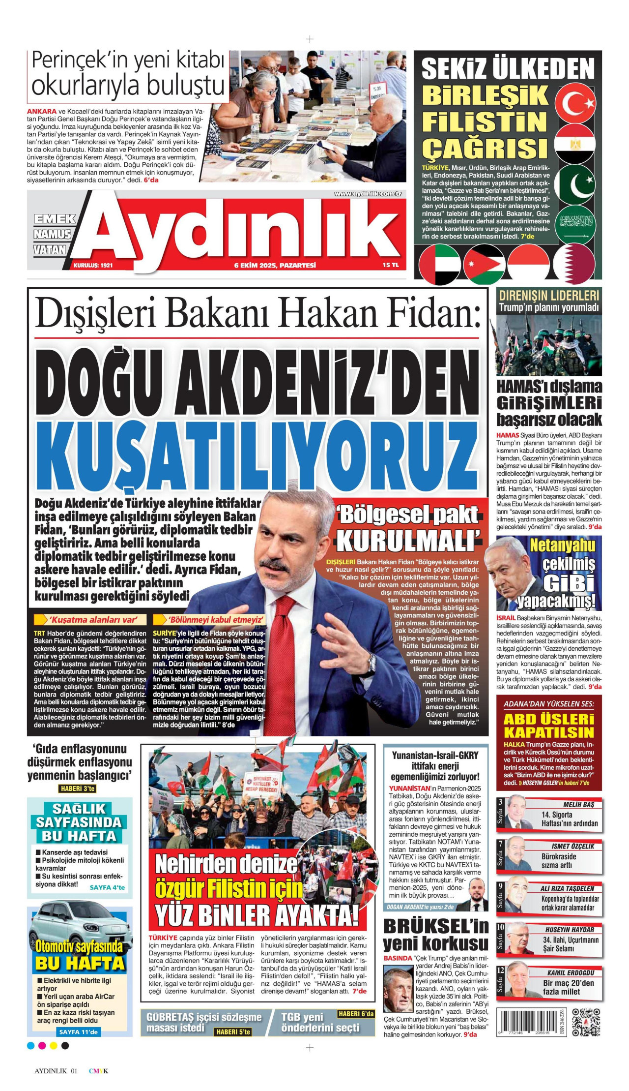 AYDINLIK GAZETESİ gazetesinin 6 Ekim 2025 tarihli birinci sayfası