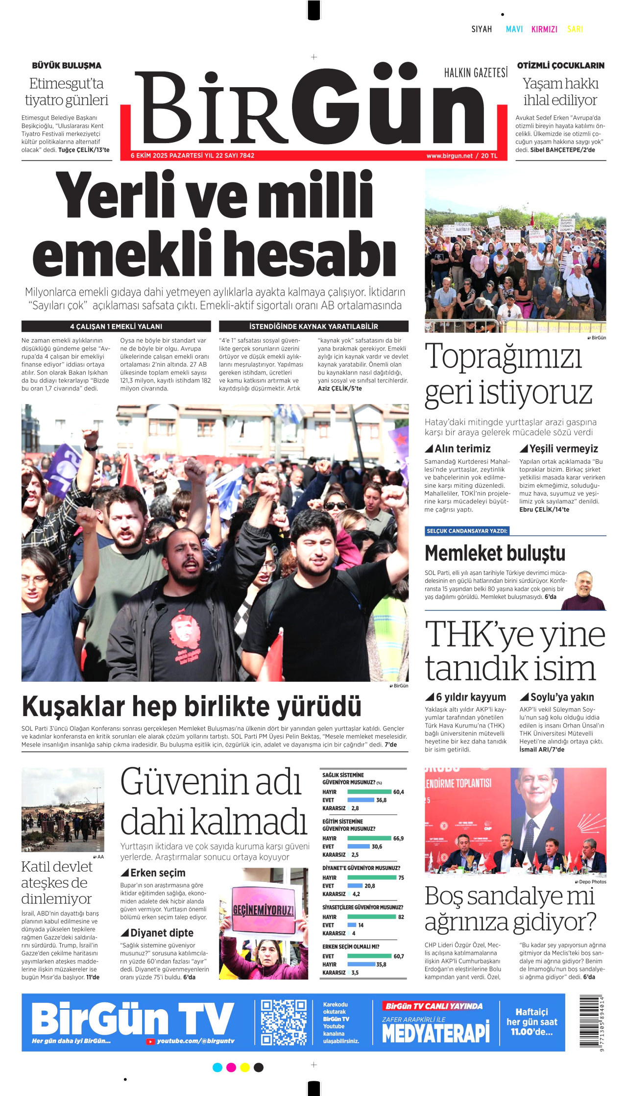 BİRGÜN gazetesinin 6 Ekim 2025 tarihli birinci sayfası
