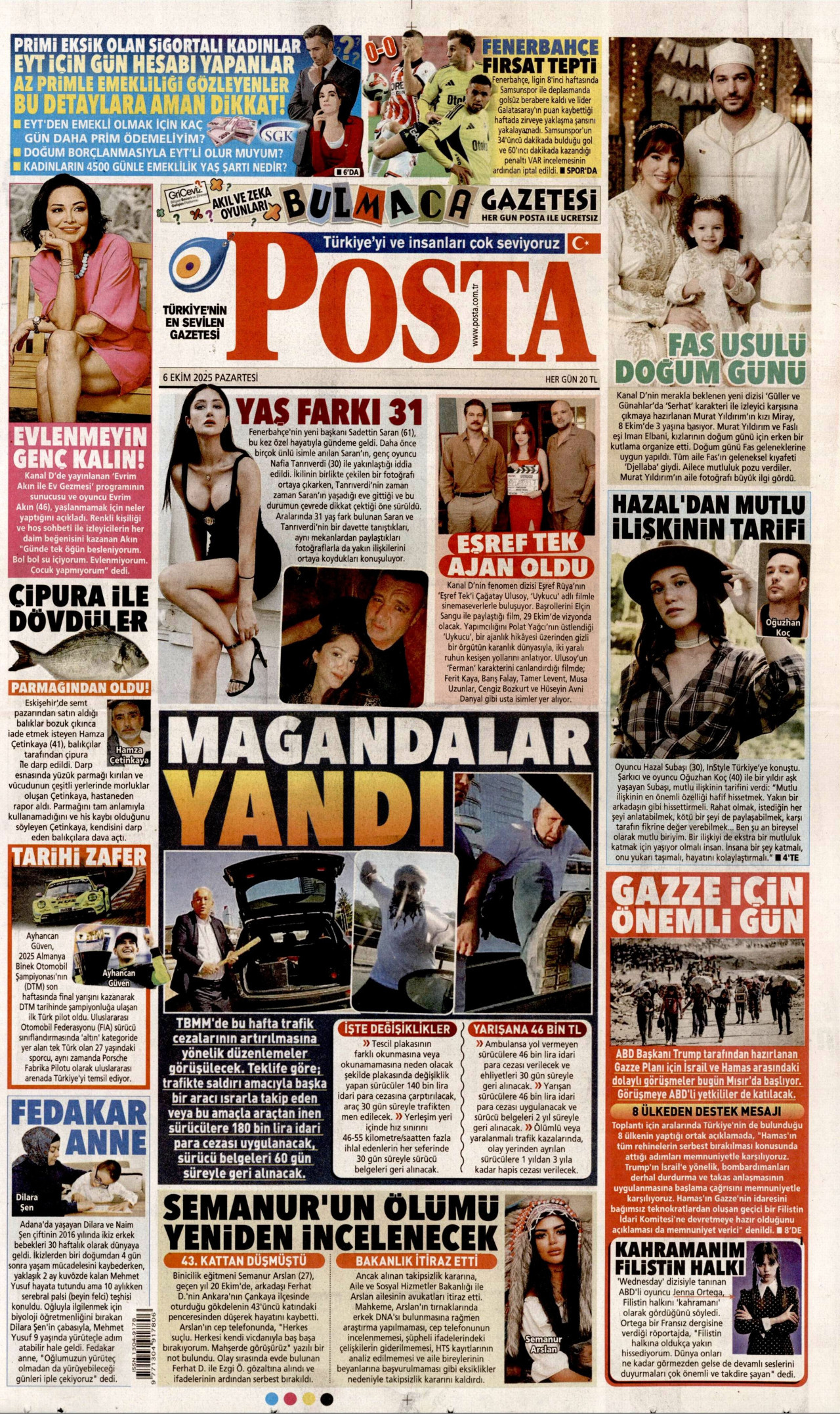 POSTA gazetesinin 6 Ekim 2025 tarihli birinci sayfası