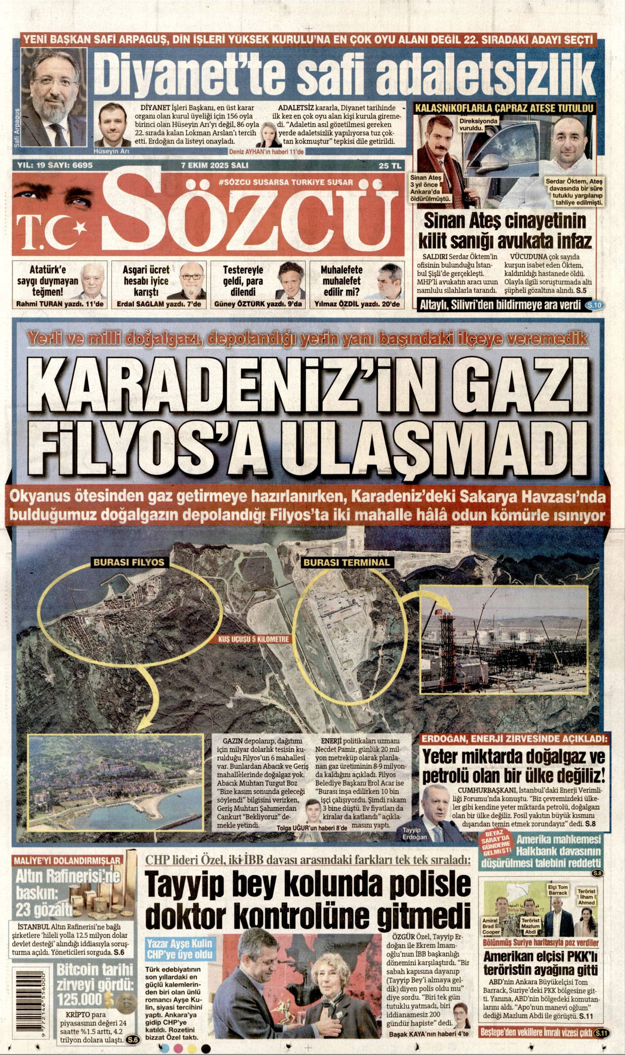 SÖZCÜ gazetesinin 7 Ekim 2025 tarihli birinci sayfası