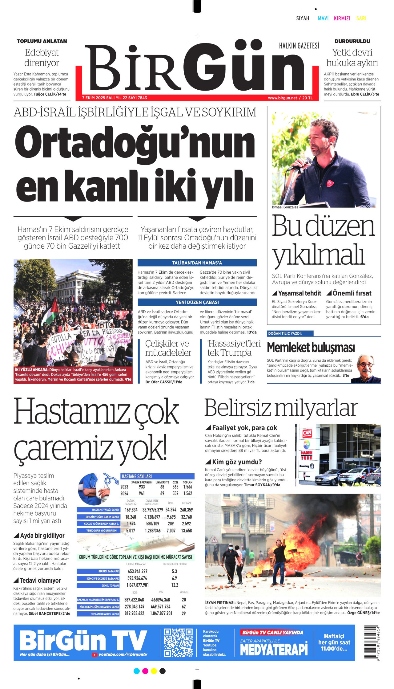 BİRGÜN gazetesinin 7 Ekim 2025 tarihli birinci sayfası