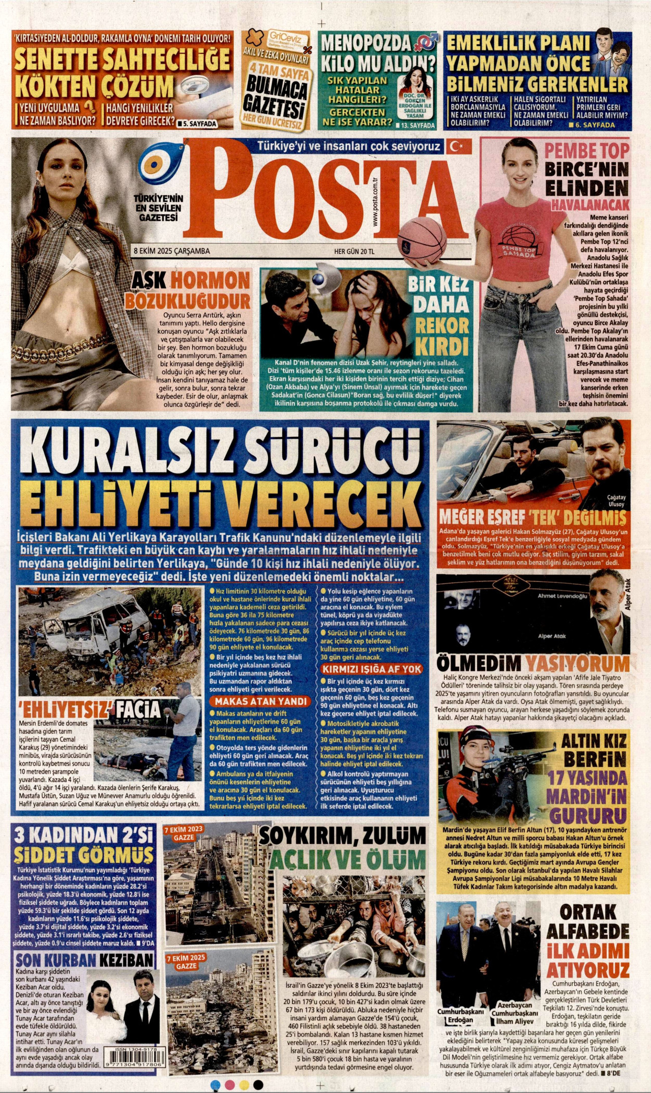 POSTA gazetesinin 8 Ekim 2025 tarihli birinci sayfası