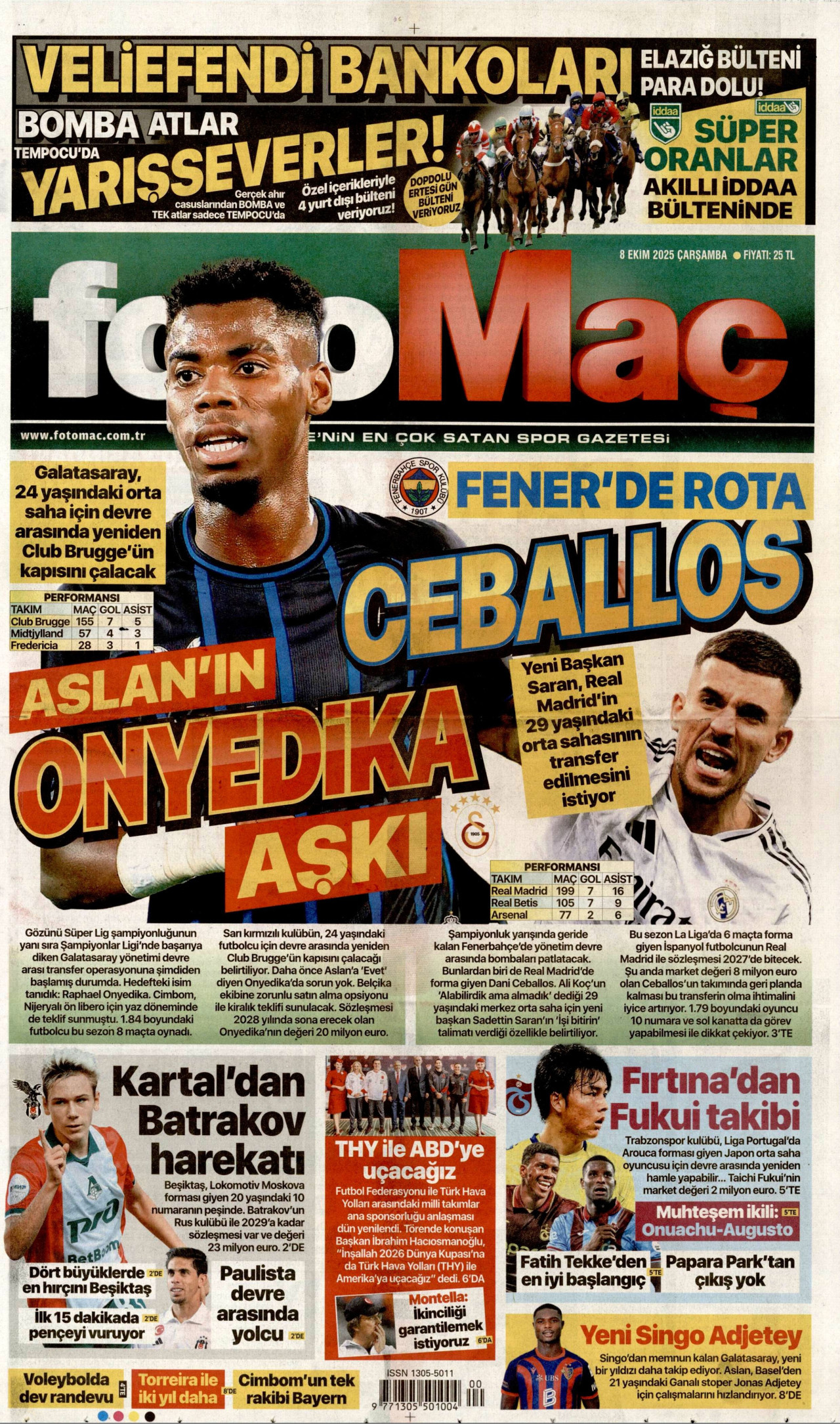FOTOMAÇ gazetesinin 8 Ekim 2025 tarihli birinci sayfası
