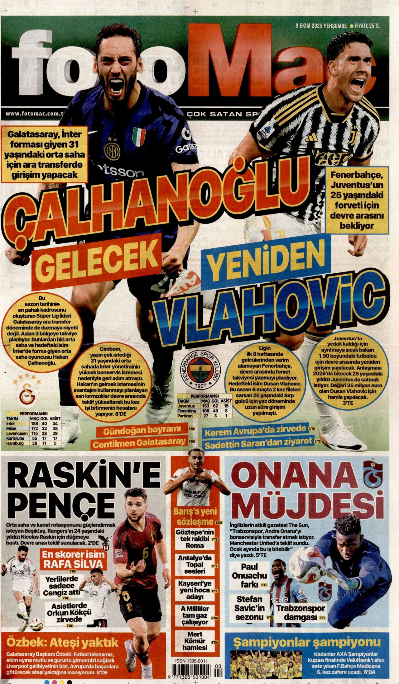 FOTOMAÇ gazetesinin 9 Ekim 2025 tarihli birinci sayfası