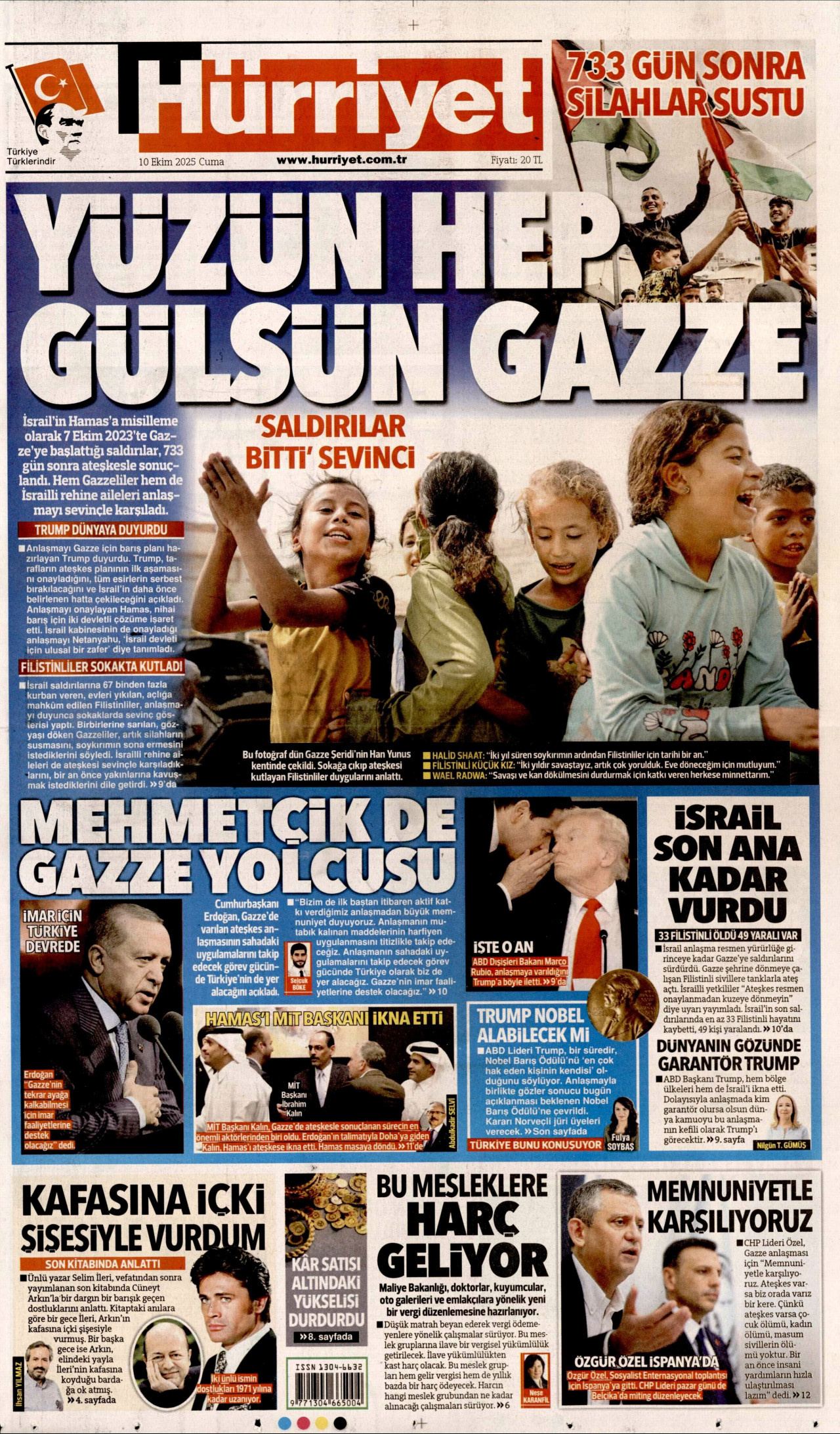 HÜRRİYET gazetesinin 10 Ekim 2025 tarihli birinci sayfası