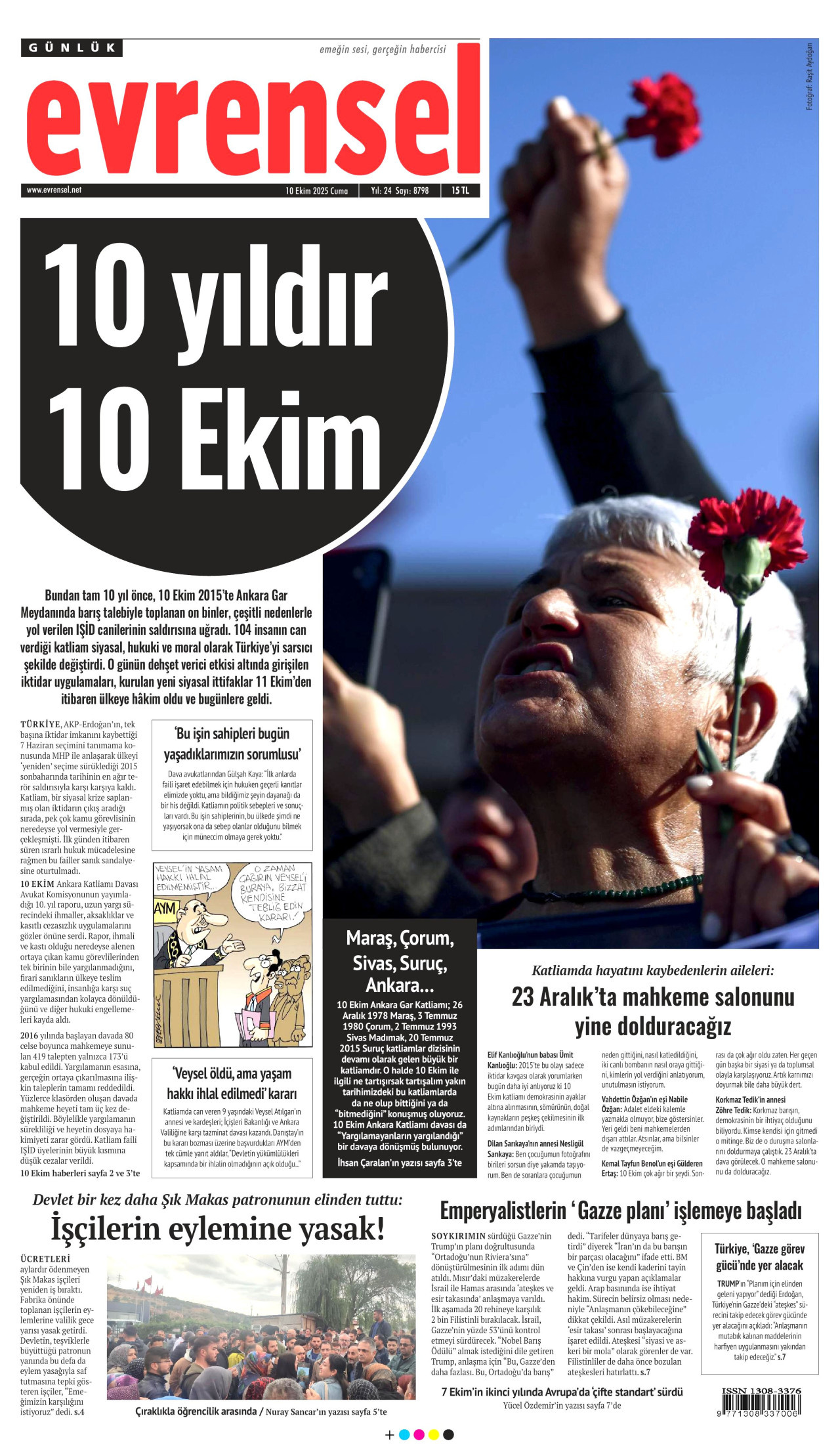 EVRENSEL gazetesinin 10 Ekim 2025 tarihli birinci sayfası