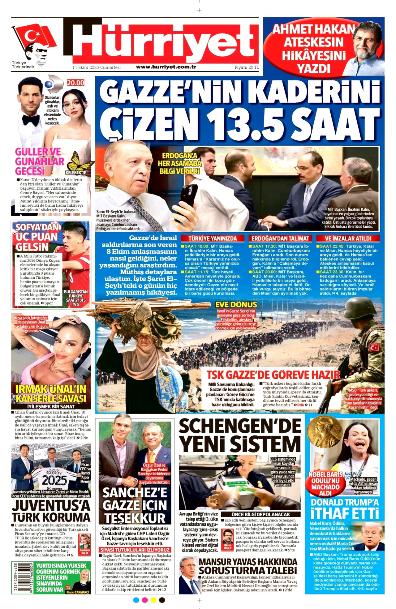 HÜRRİYET gazetesinin 11 Ekim 2025 tarihli birinci sayfası